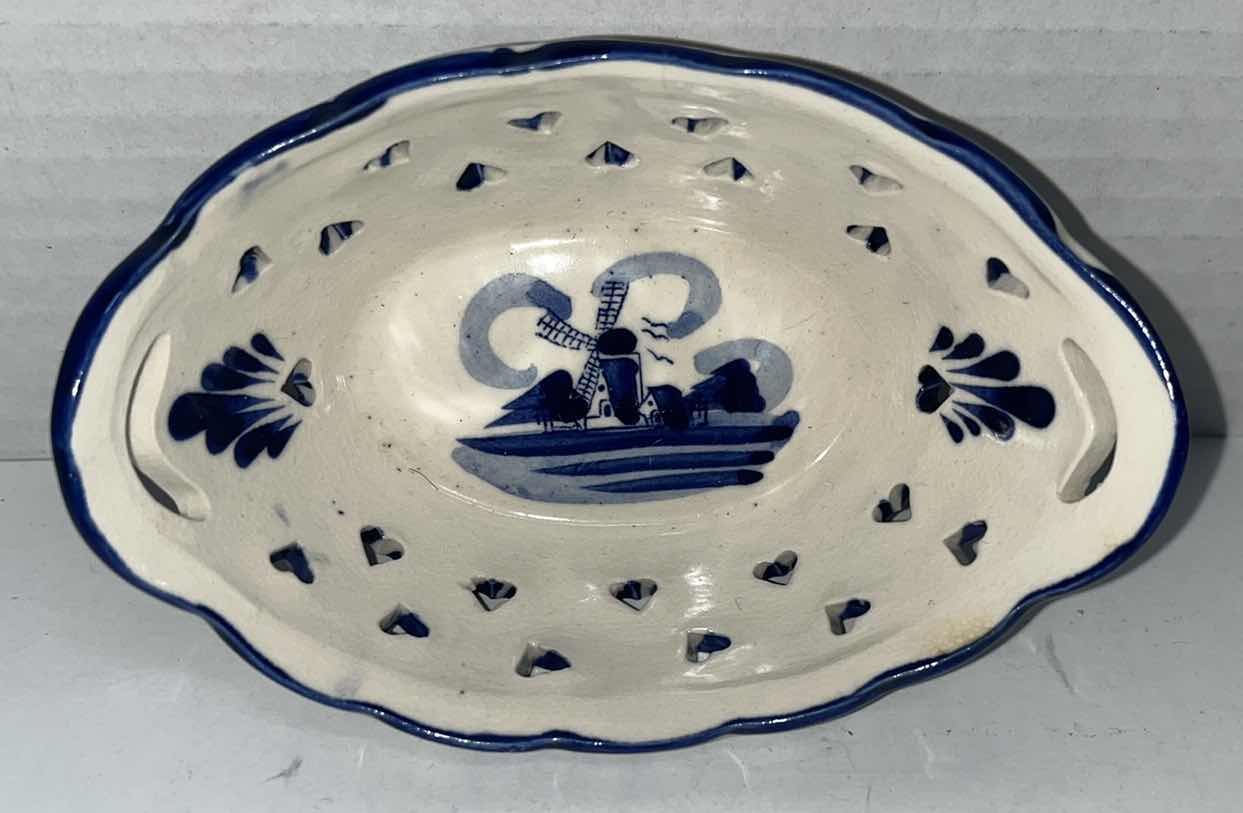 Photo 1 of DELFT HOLLAND HAND PAINTED SMALL PORCELAIN TRINKET BOWL 3.5” X 5” & H3.25” PITCHER (2)