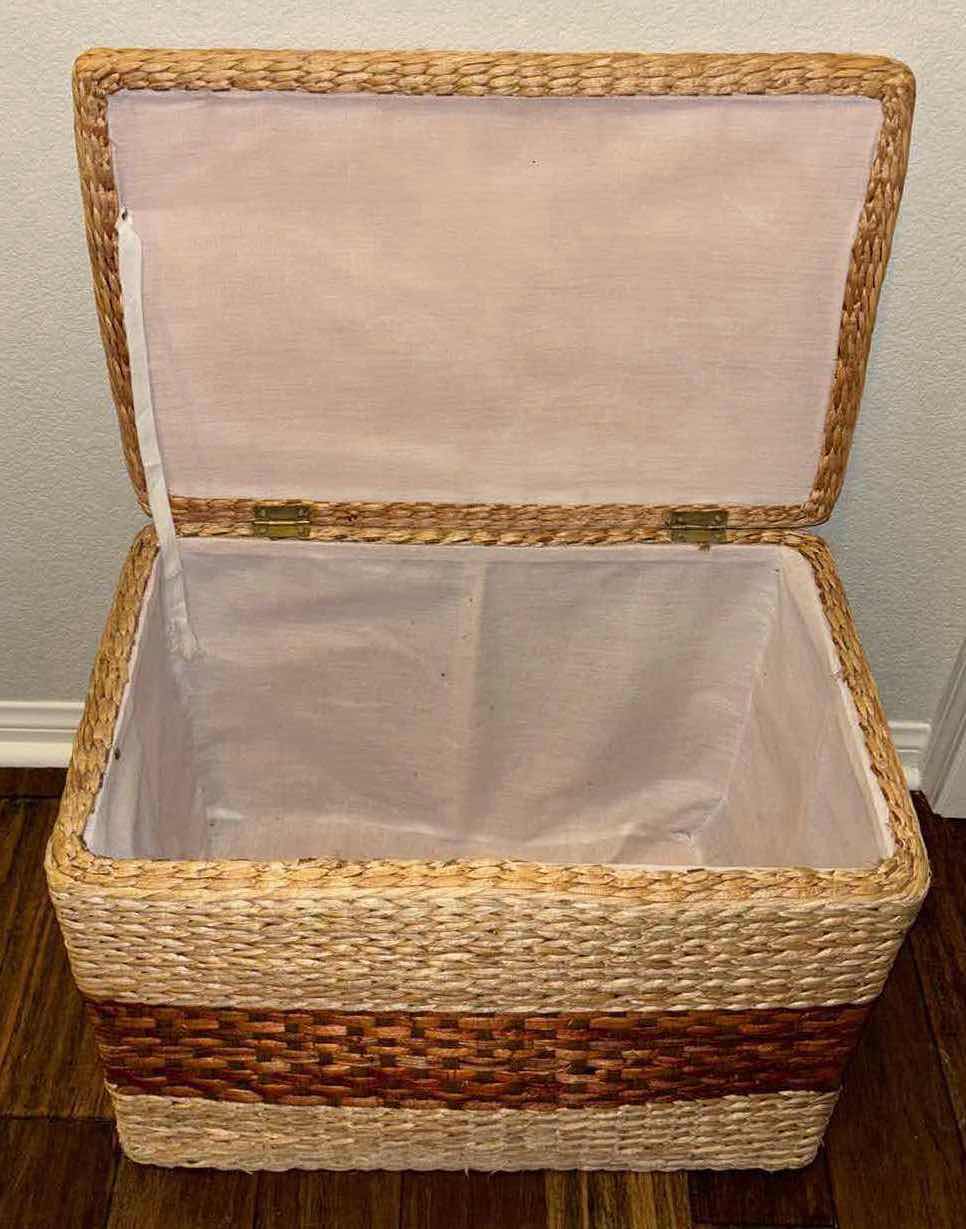 Photo 1 of HANDWOVEN STORAGE CHEST 15.5” x 24.25” H18”  & 2 SMALL STORAGE BASKETS