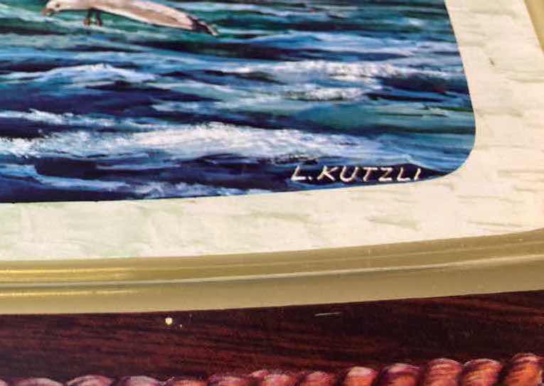 View 4 of CHALLENGE SHIP AT SEA TIN TRAY BY L.KUTZLI 14.5” X 11”