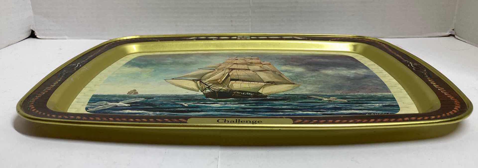View 3 of CHALLENGE SHIP AT SEA TIN TRAY BY L.KUTZLI 14.5” X 11”