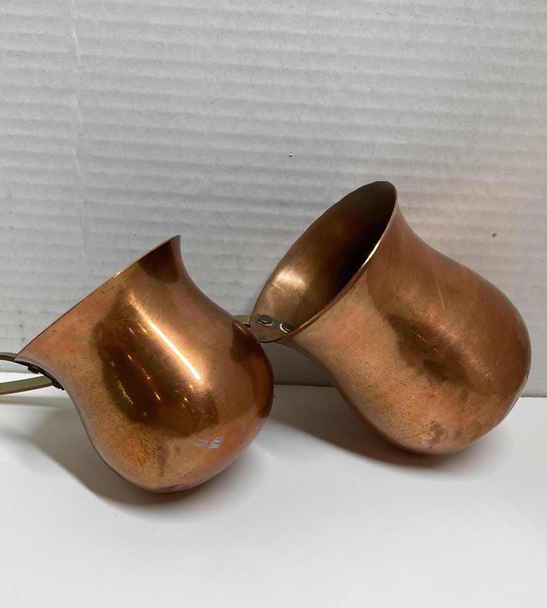 Photo 1 of EARLY-CENTURY WHISKY & RUM COPPER & BRASS LADDEL SET (2) 3” X 16”