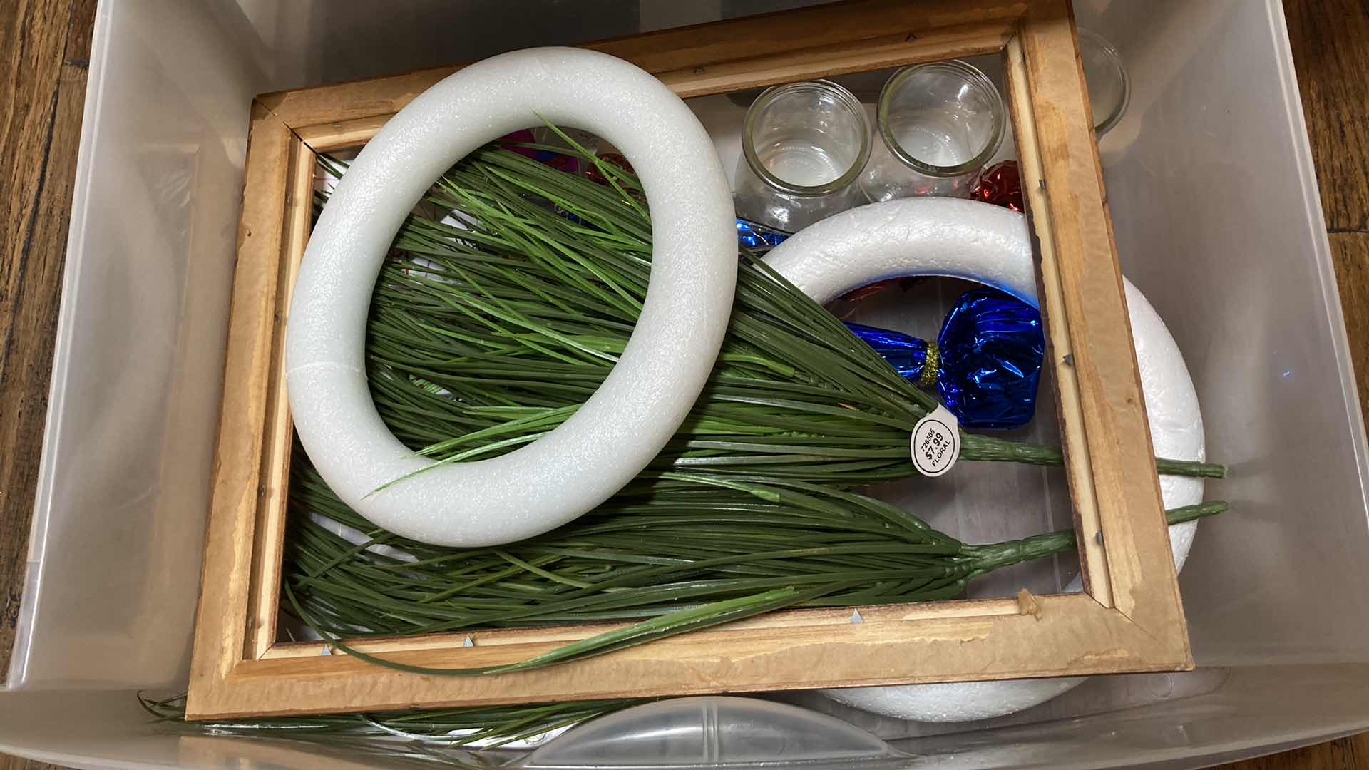 View 6 of 3 DRAWER PLASTIC TOTE W FAUX FLORAL & PLANTER DECOR 21.5” X 15” 24.5”