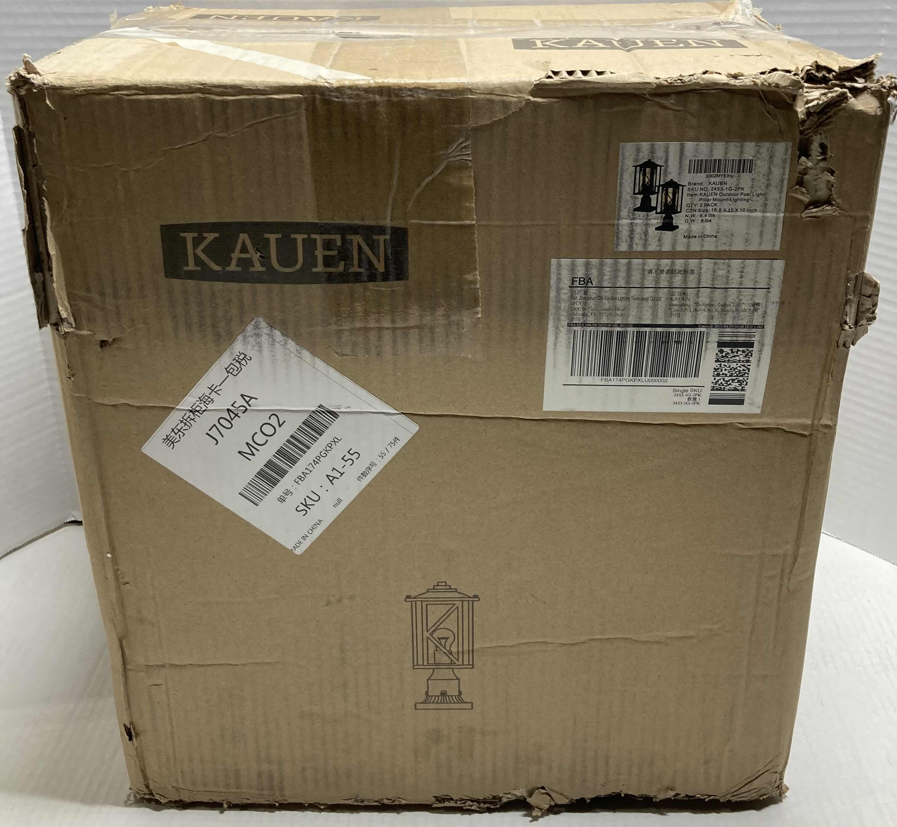 Photo 1 of NEW KAUEN PILLAR MOUNT POST LANTERN LIGHTS SET OF 2 MODEL 2453-1G-2PK