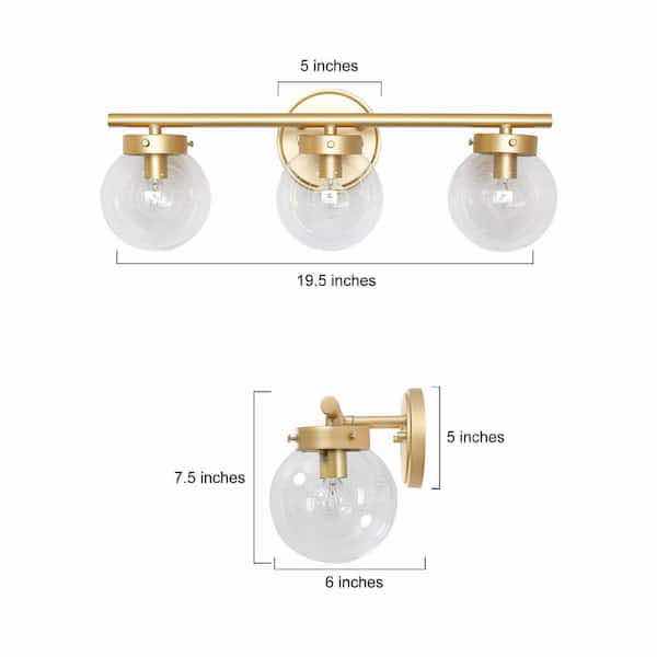 Photo 1 of NEW UOLFIN FARMHOUSE MODERN 3 LIGHT GOLD FINISH CLEAR GLASS GLOBE BATHROOM VANITY WALL MOUNT LIGHT MODEL A03595