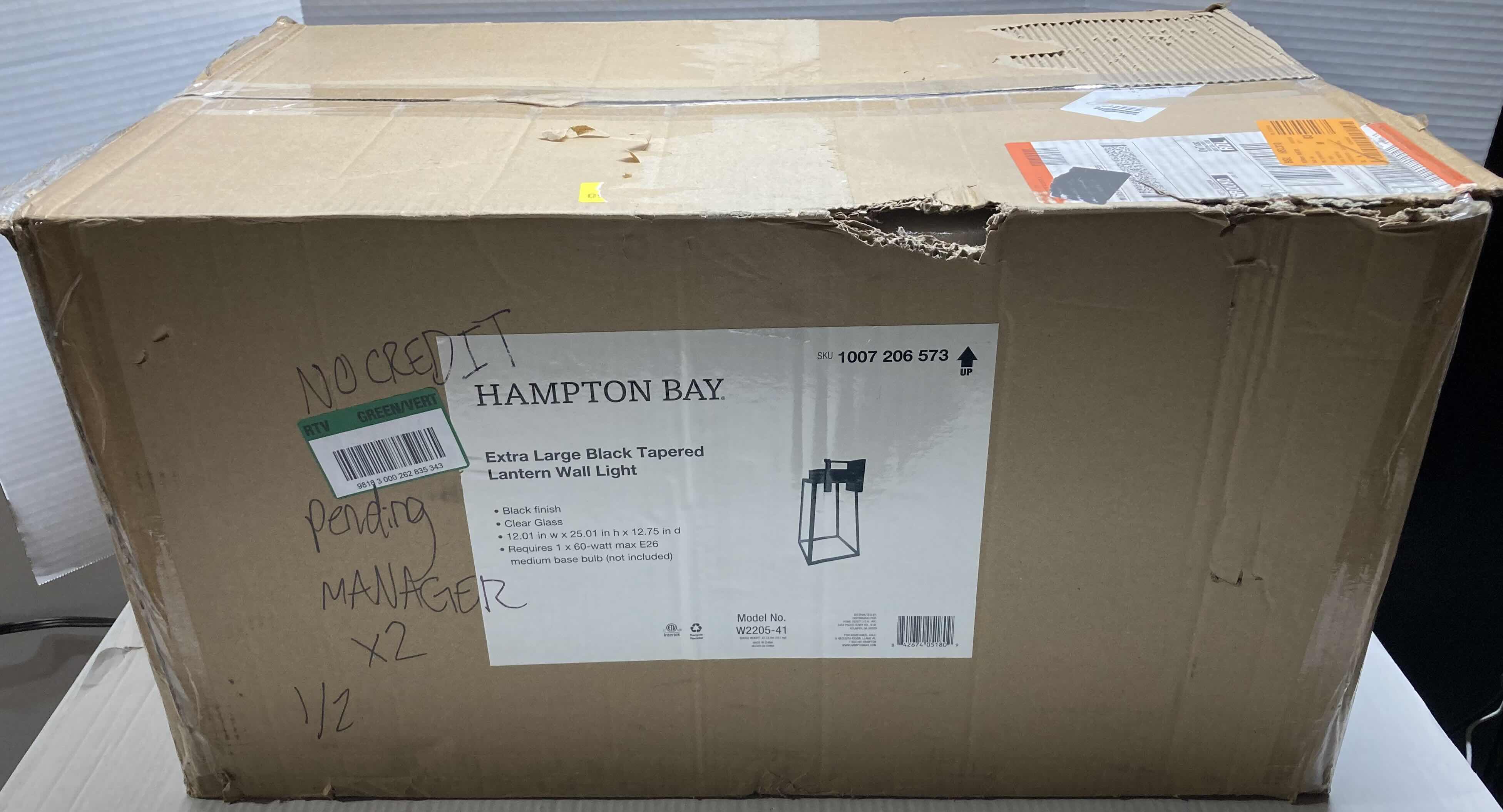 View 5 of NEW HAMPTON BAY EXTRA LARGE BLACK TAPERED LANTERN WALL LIGHT MODEL W2205-41