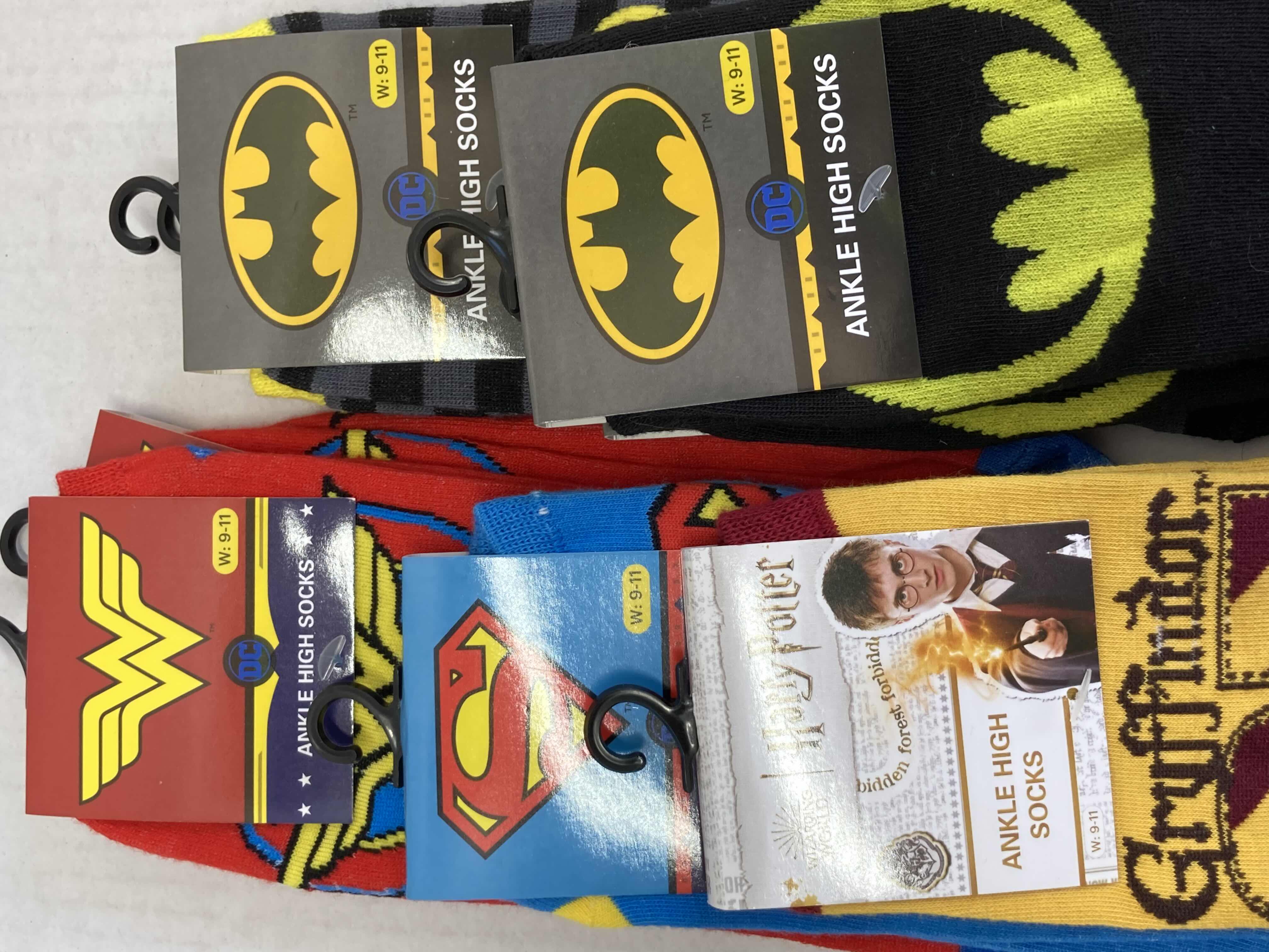 Photo 1 of NEW DC SUPERHERO SOCKS (7) & WIZARD WORLD HARRY POTTER SOCKS