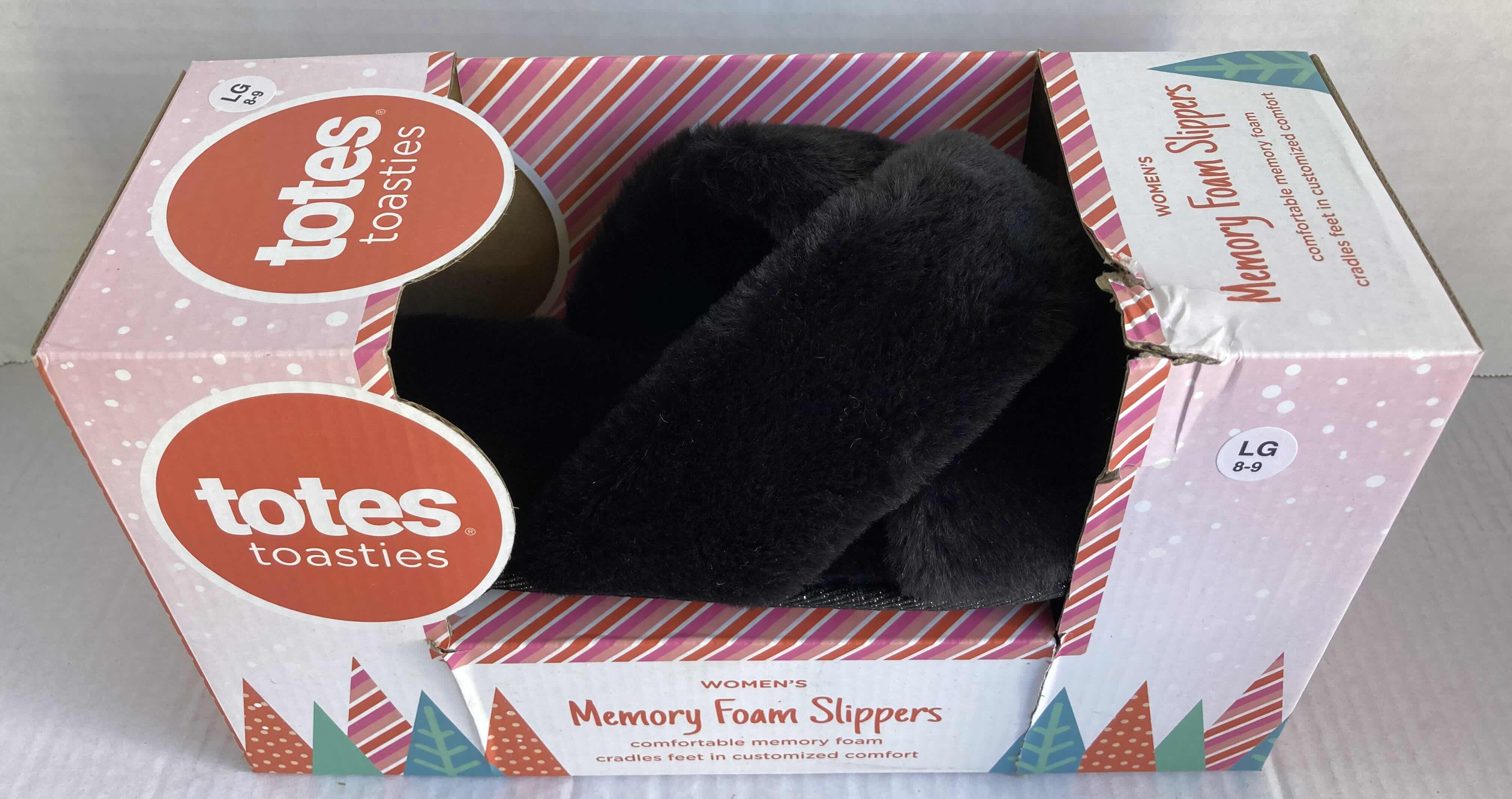 Photo 1 of NEW TOTES TOASTIES MEMORY FOAM SLIPPERS WOMENS SIZE LG 8-9 (2)