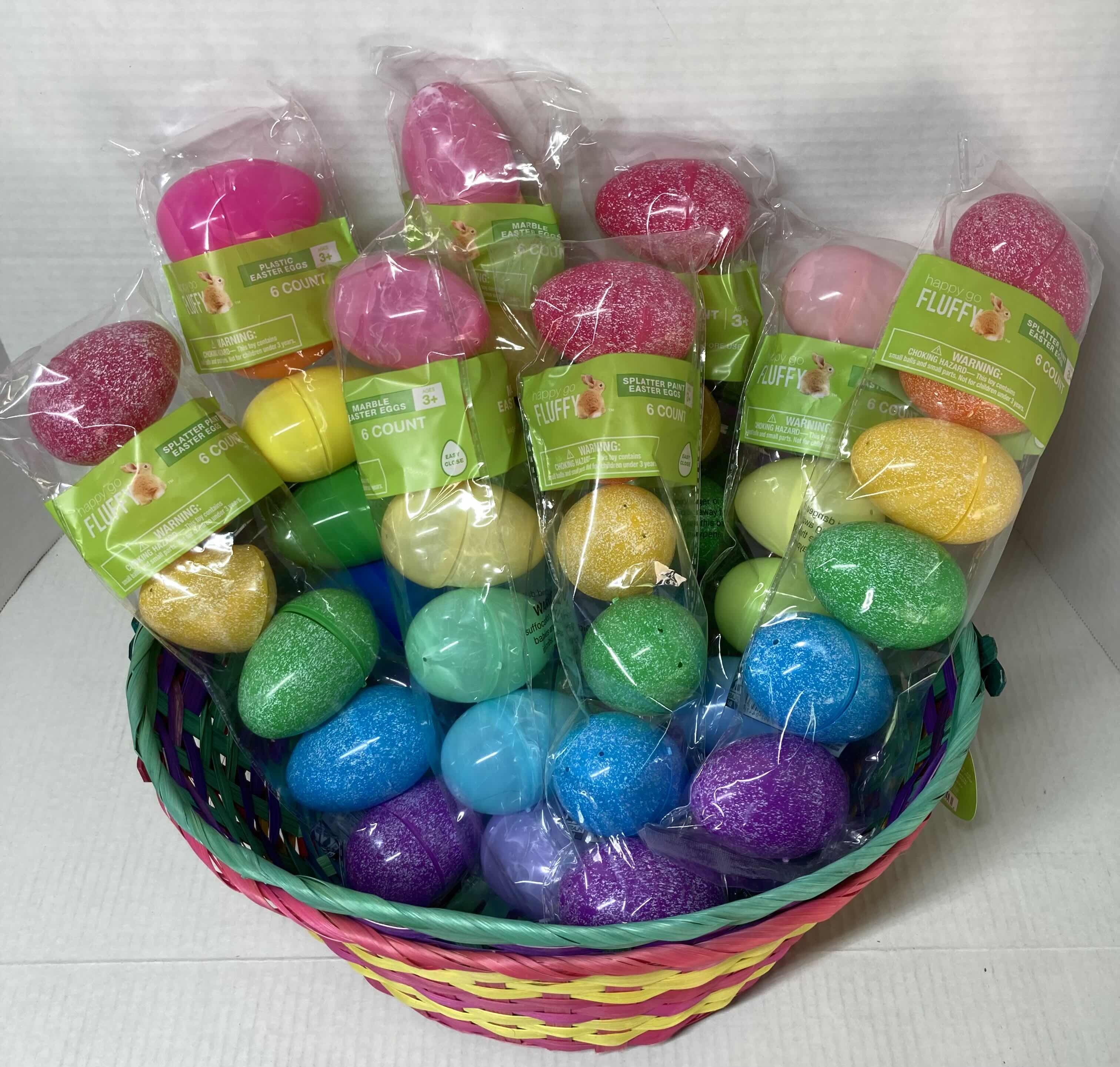 Photo 1 of NEW EASTER 2 BASKET SET- PLASTIC EGGS 6PACK (8), EGG DYE (4) EASTER GRASS (4)
