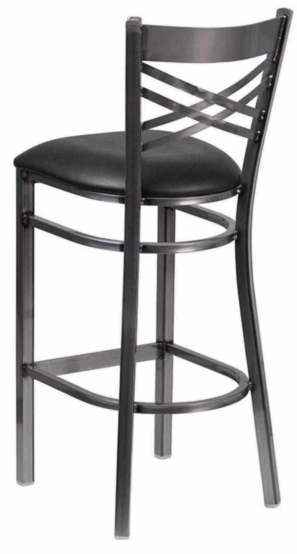 Photo 1 of FLASH FURNITURE HERCULES SERIES CLEAR COATED “X” BACK METAL RESTAURANT BARSTOOL W BLACK VINYL SEAT, 17” X 18” H42.25”(1)