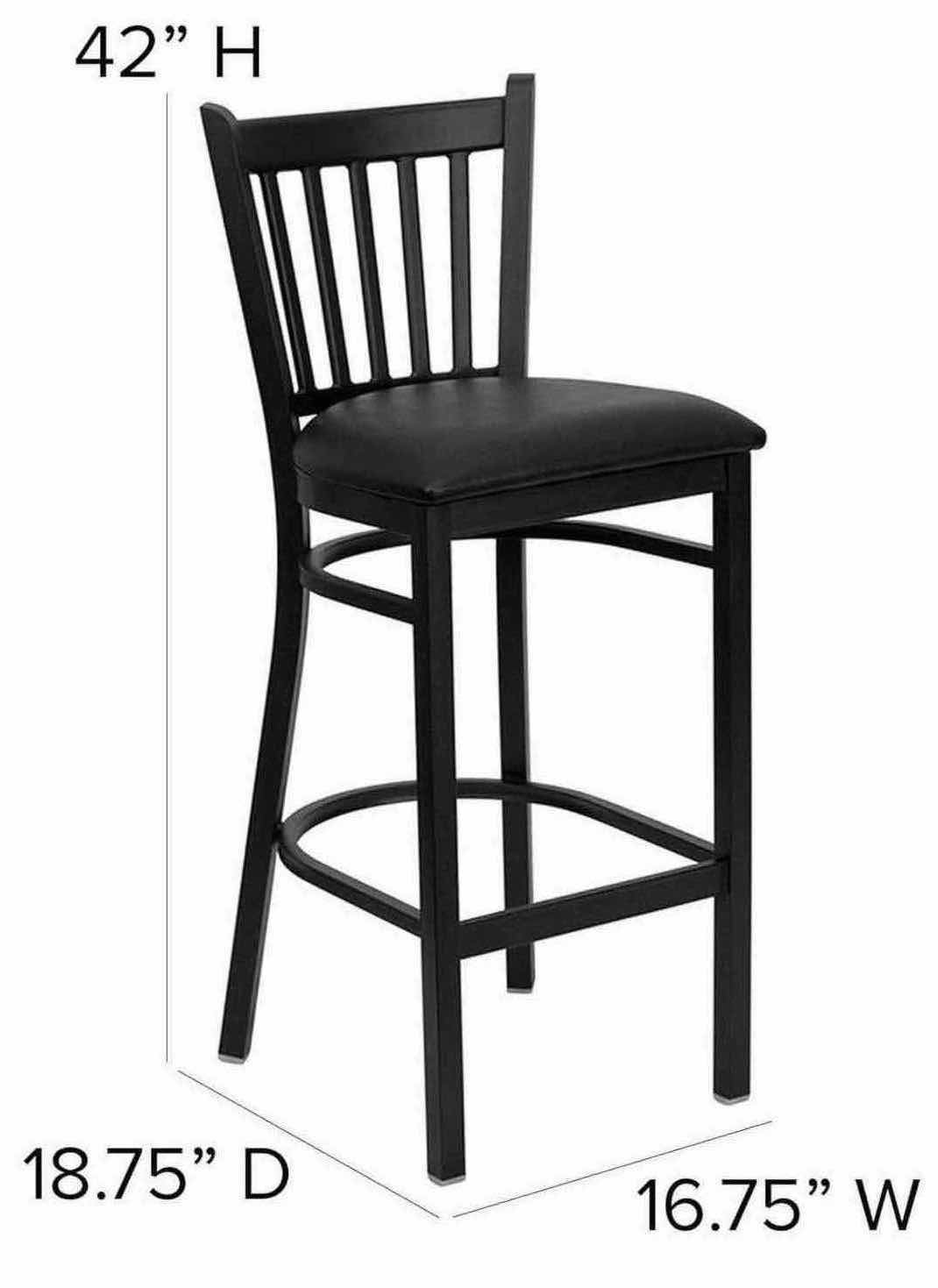 Photo 4 of FLASH FURNITURE HERCULES SERIES BLACK VERTICAL BACK METAL RESTAURANT BARSTOOL W BLACK VINYL SEAT 16.75” x 18.75” H42” (1)