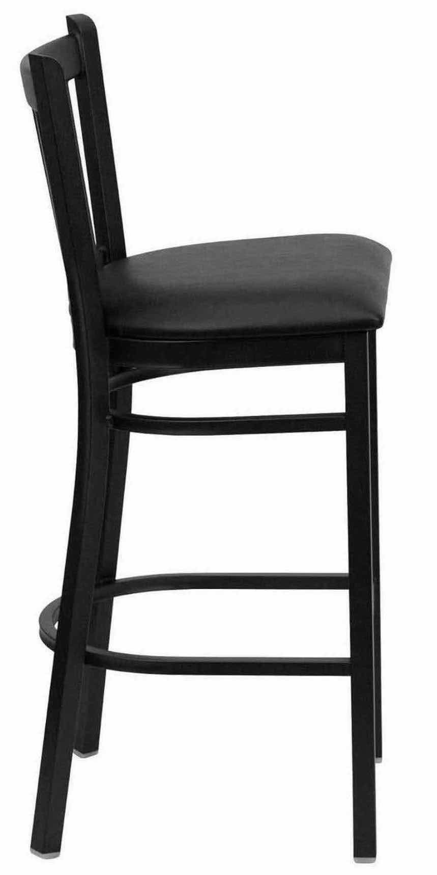 Photo 2 of FLASH FURNITURE HERCULES SERIES BLACK VERTICAL BACK METAL RESTAURANT BARSTOOL W BLACK VINYL SEAT 16.75” x 18.75” H42” (1)