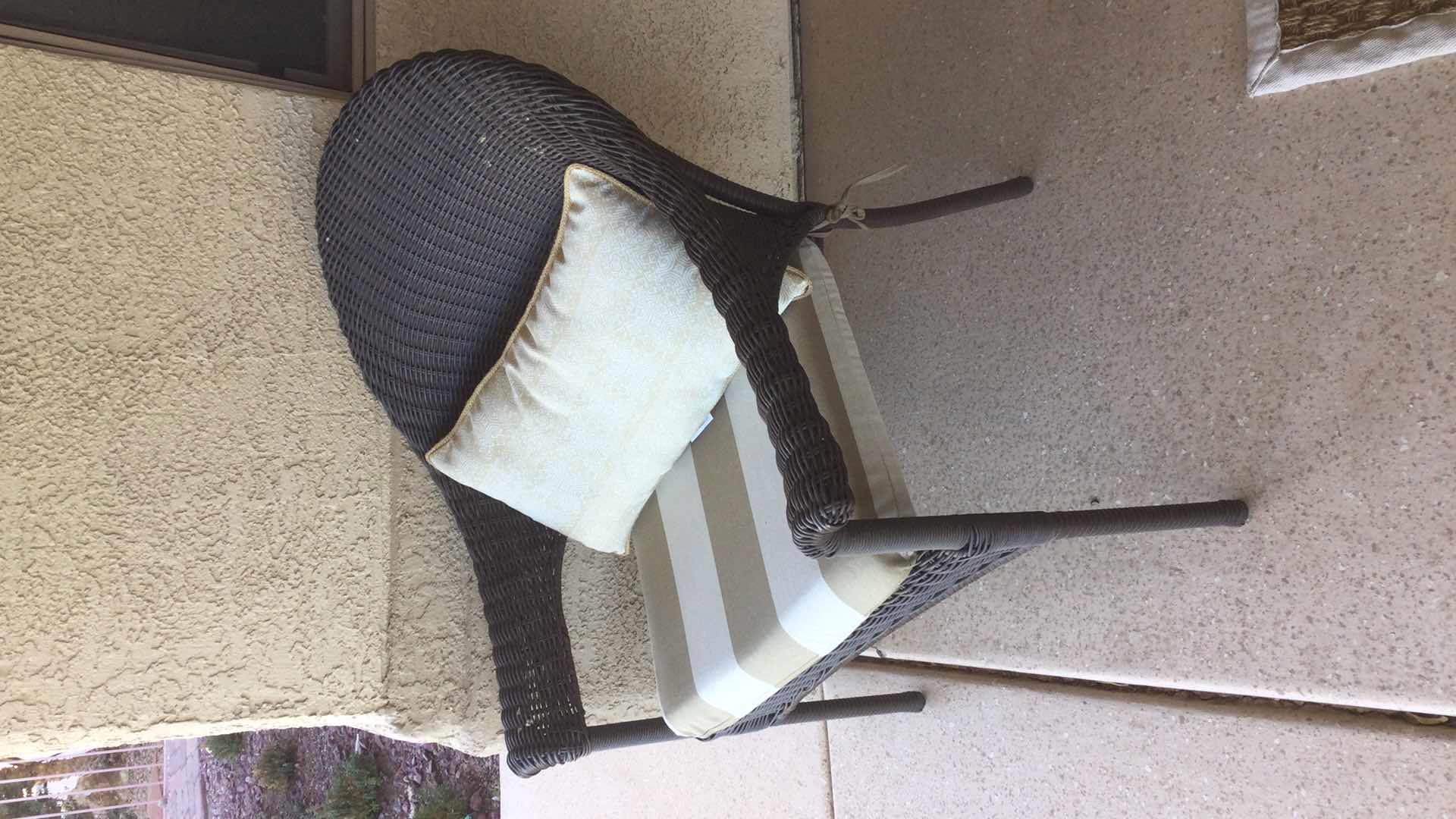 Photo 1 of ALLEN ROTH OUTDOOR WOVEN ARM CHAIR BROWN FINISH 28” X 23” H 34”