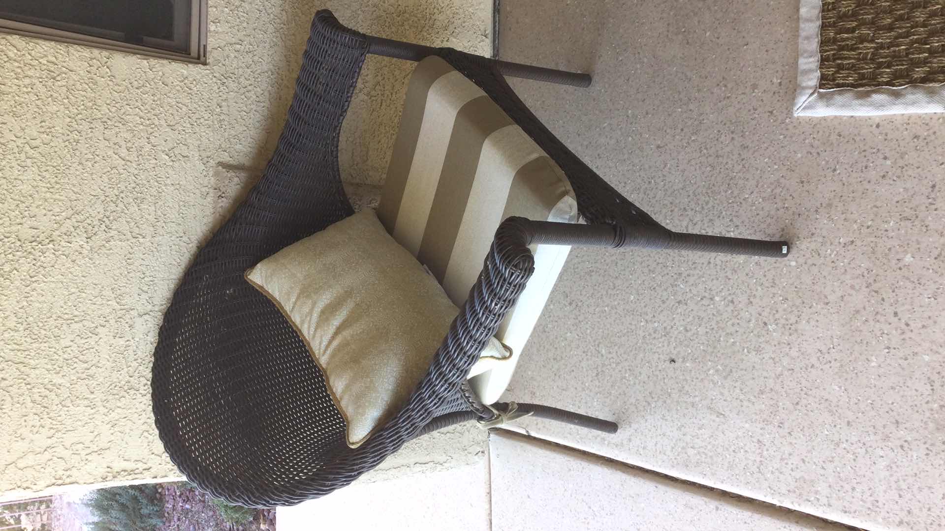 Photo 1 of ALLEN ROTH OUTDOOR WOVEN ARM CHAIR BROWN FINISH 28” X 23” H 34”