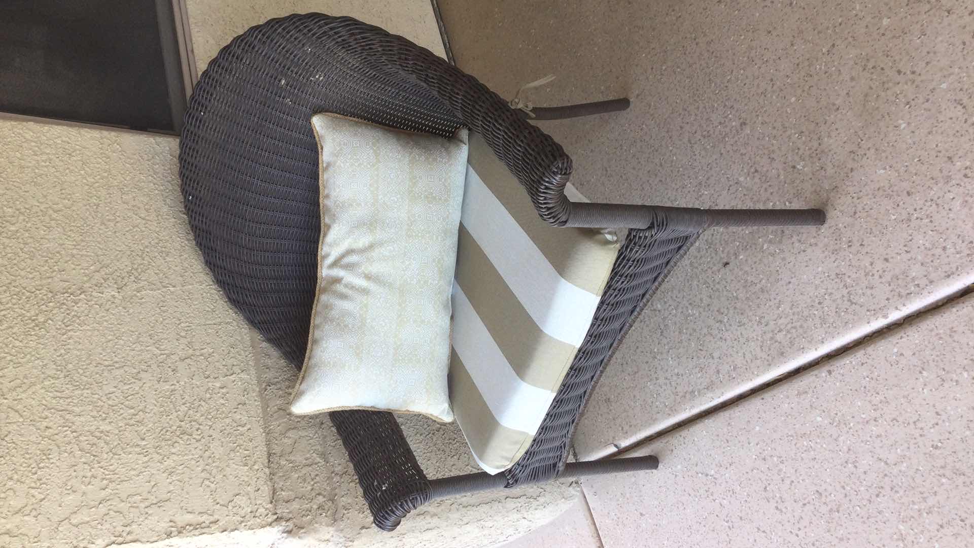 Photo 1 of ALLEN ROTH OUTDOOR WOVEN ARM CHAIR BROWN FINISH 28” X 23” H 34”