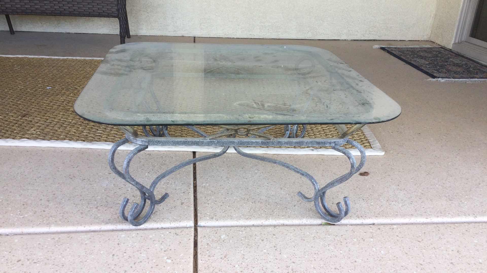 Photo 1 of COFFEE TABLE SCULPTED METAL W/GLASS TOP 36” Sq. H 16”