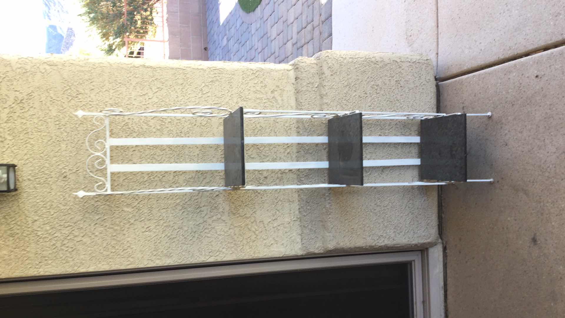 Photo 1 of WHITE SCULPTED METAL 3-TIER PLANT STAND/SHELF W. TILE SHELVES 11” X 9” H63” W/ METAL & GLASS BLACK LANTERN H 22”