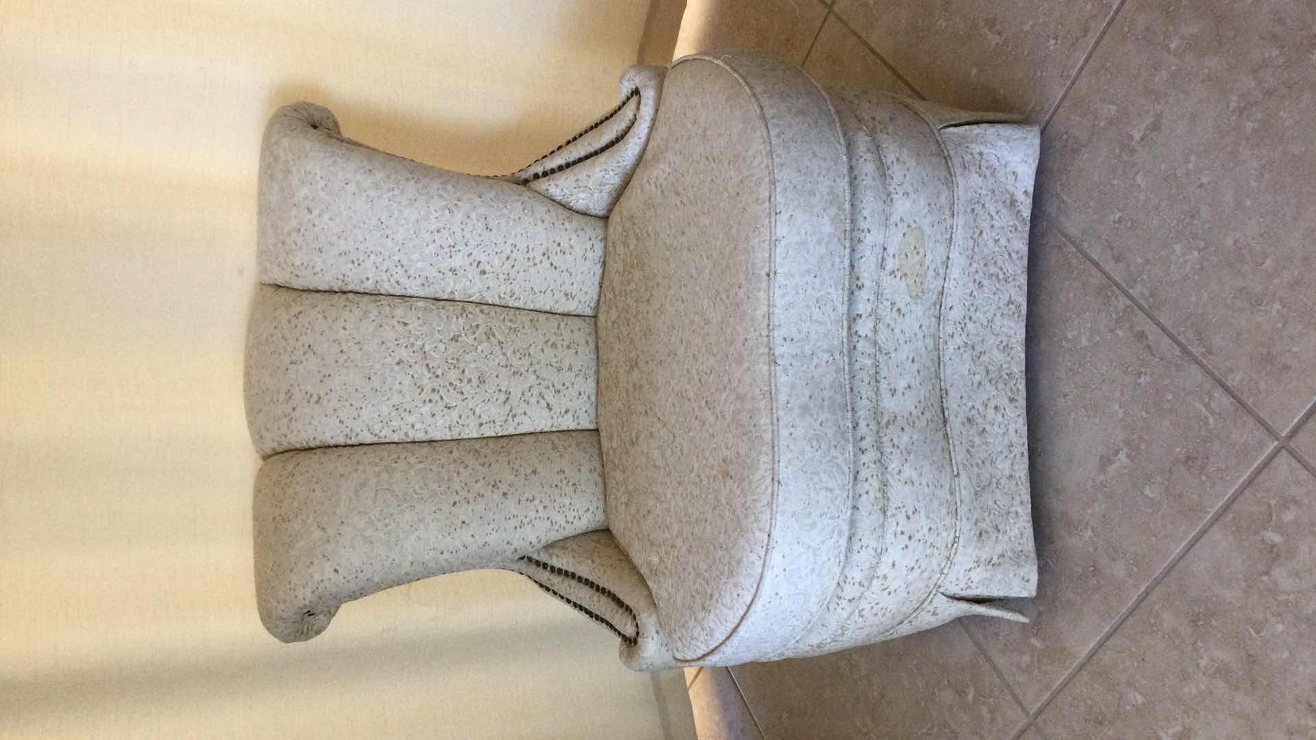 Photo 1 of UPHOLSTERED SIDE CHAIR W/ NAILHEAD TRIM & THROW PILLOW