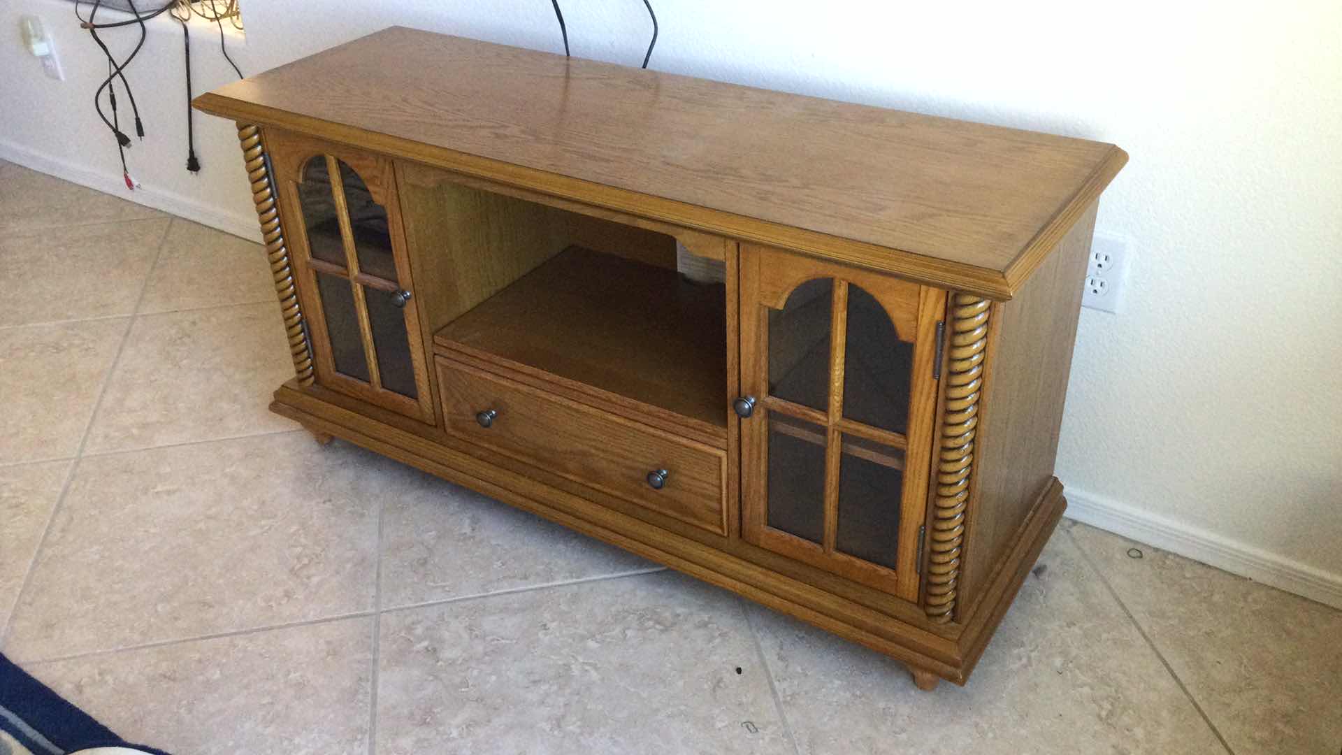 Photo 1 of WOOD 1-DRAWER MULTI MEDIA CABINET W/ 2-GLASS DOORS 48” X 16” H 24”