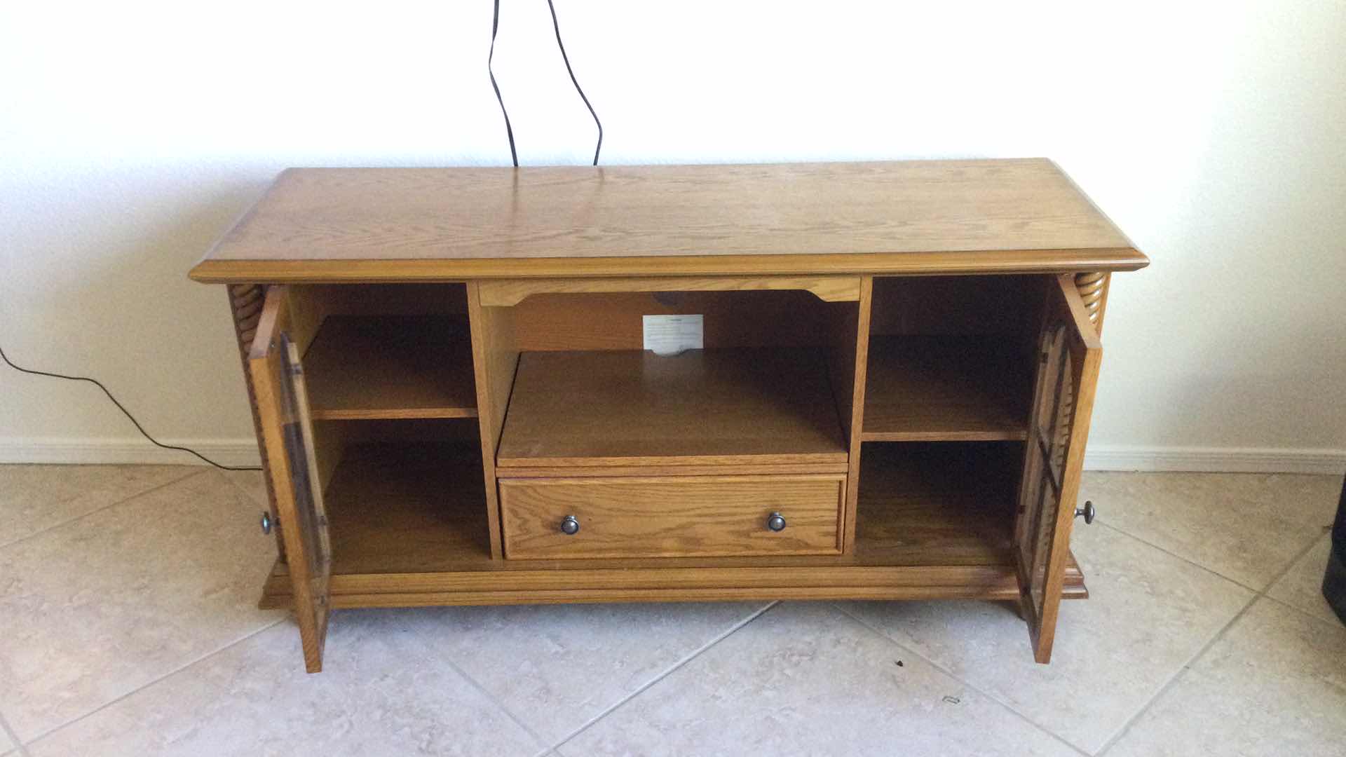 Photo 1 of WOOD 1-DRAWER MULTI MEDIA CABINET W/ 2-GLASS DOORS 48” X 16” H 24”