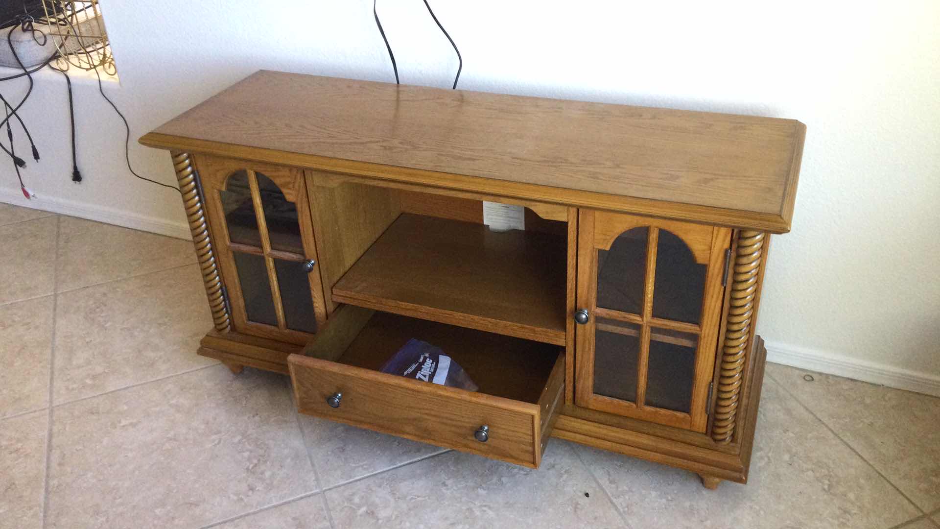 Photo 1 of WOOD 1-DRAWER MULTI MEDIA CABINET W/ 2-GLASS DOORS 48” X 16” H 24”