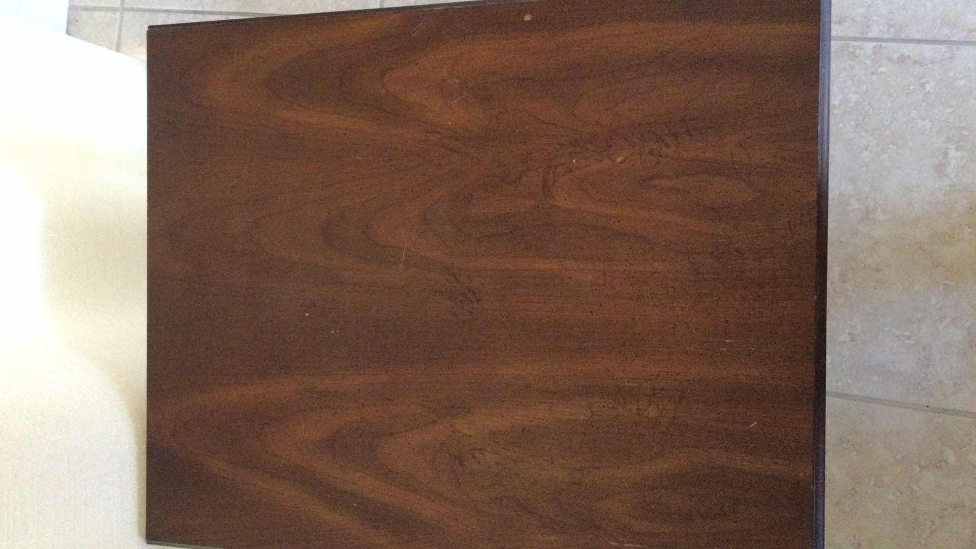 Photo 4 of VINTAGE DARK WOOD 1-DRAWER SIDE TABLE 22” X 27” H 22.5”