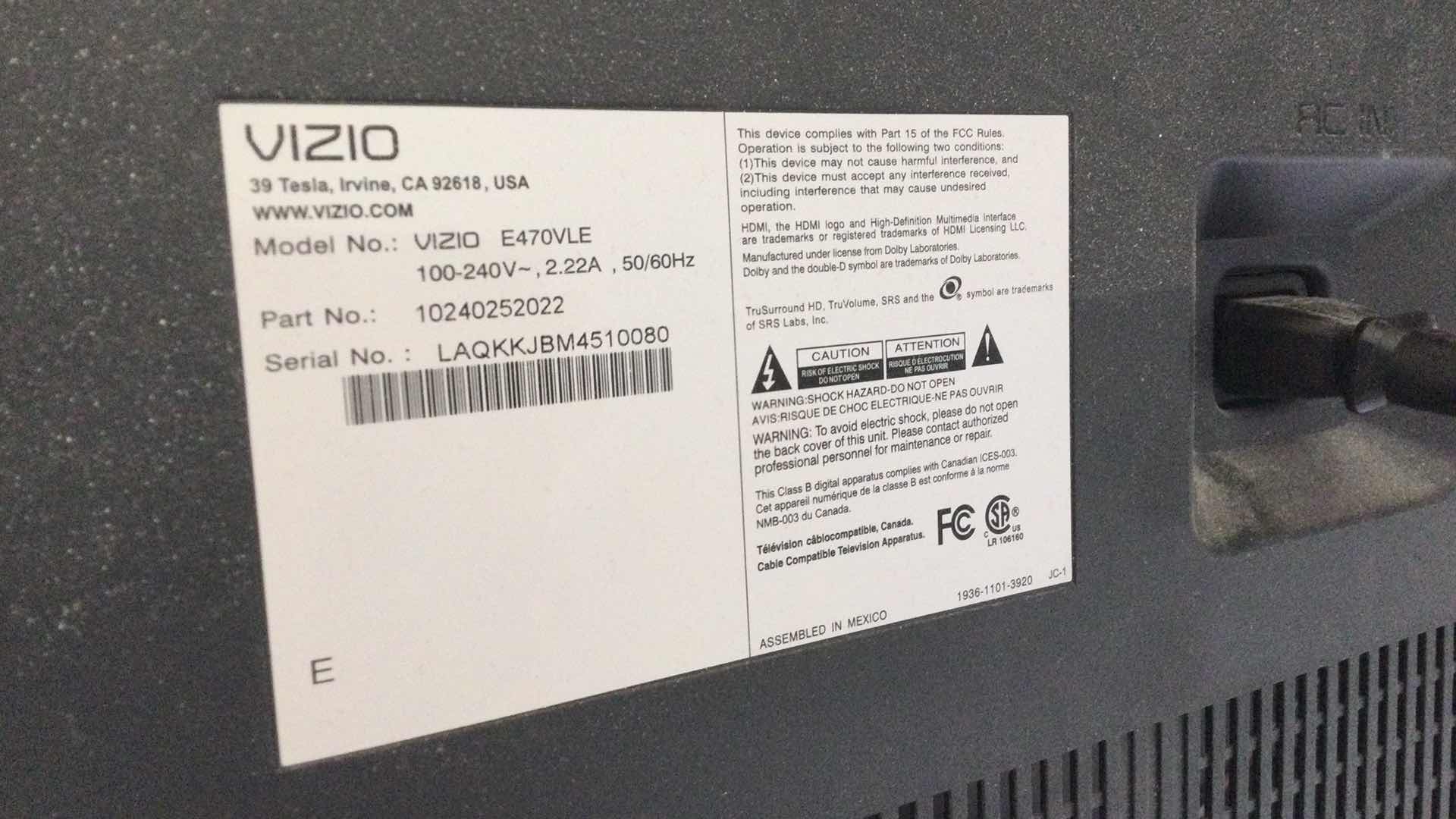 Photo 6 of VIZEO #E470VLE 47” HDMI/HD TV W/ TABLE MOUNT & SHAGHAI  FULL MOTION WALL MOUNT #EMW5306