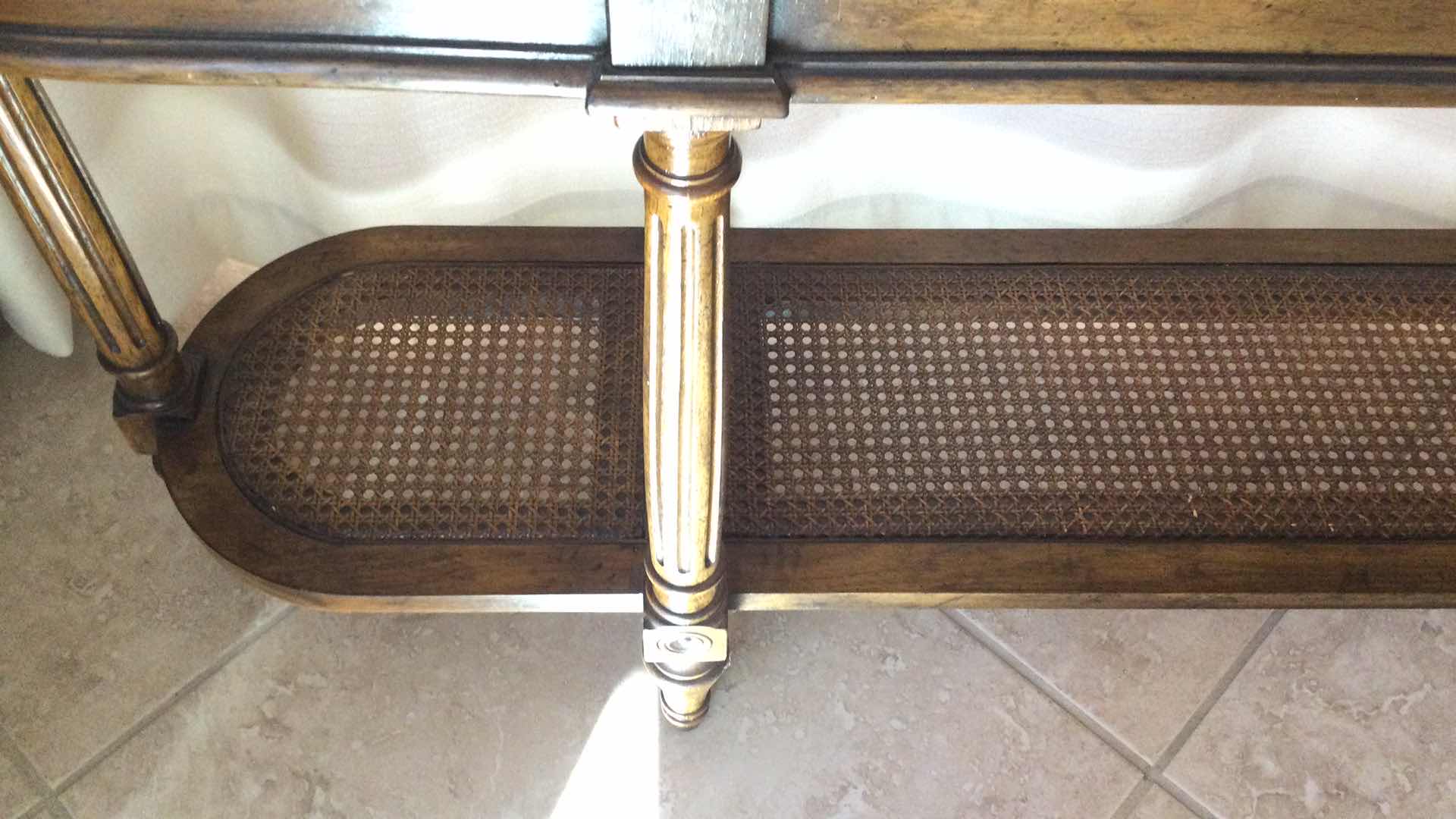 Photo 1 of BURL WOOD W/CANE 2-TIER SOFA TABLE 62” X 14” H 25”