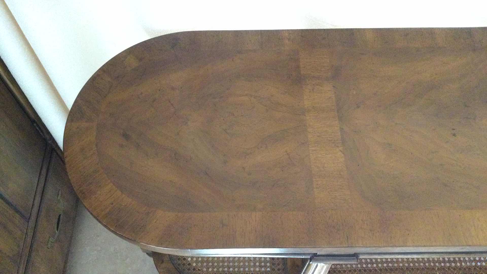 Photo 1 of BURL WOOD W/CANE 2-TIER SOFA TABLE 62” X 14” H 25”