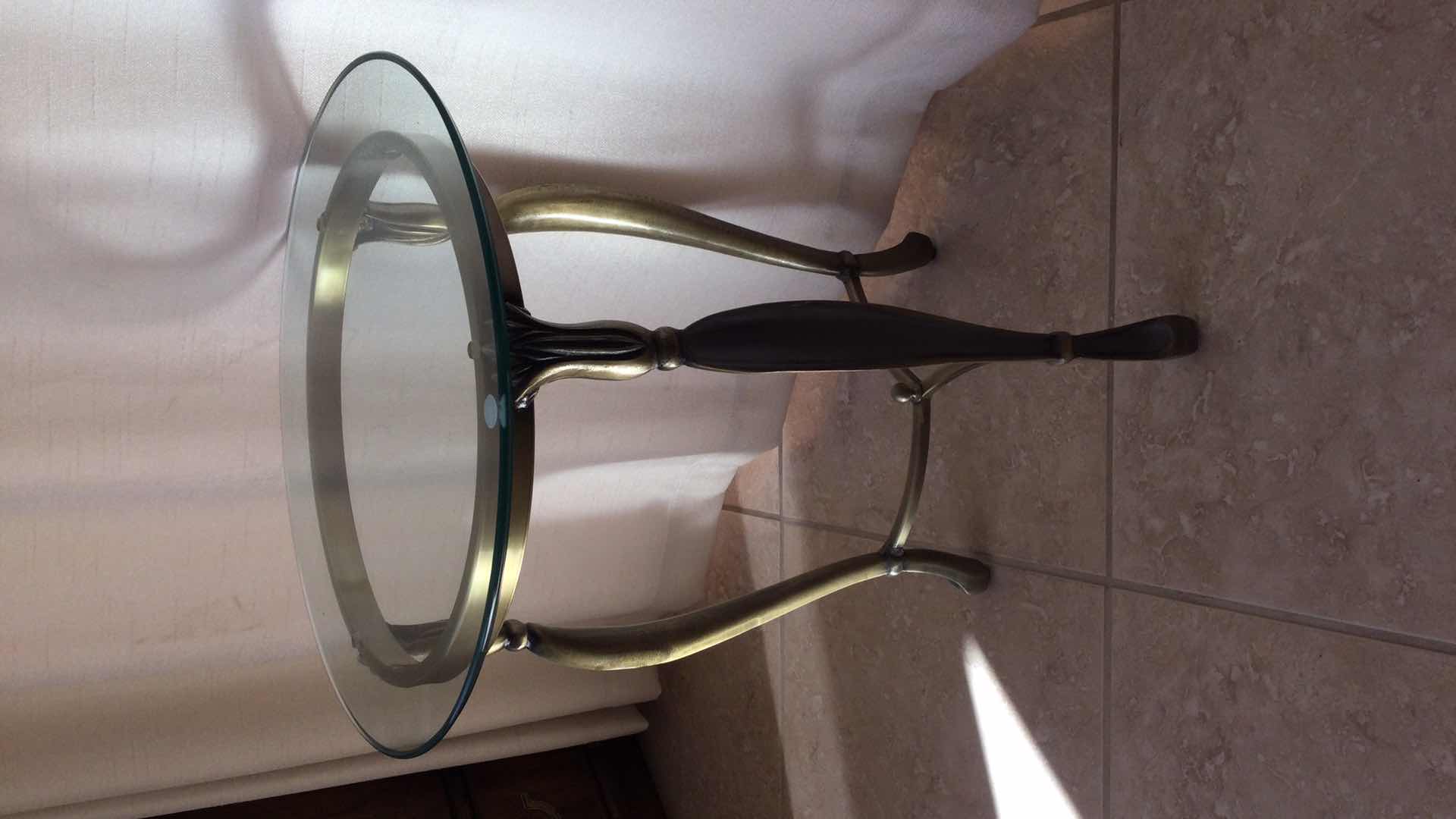 Photo 1 of SIDE TABLE SCULPTED METAL W/ GLASS TOP 19” Dia. H 24.5”