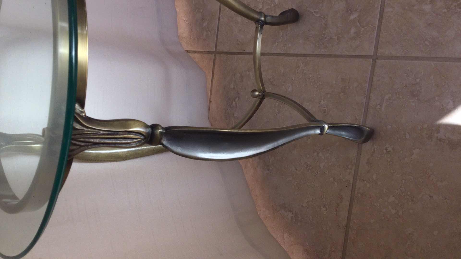 Photo 1 of SIDE TABLE SCULPTED METAL W/ GLASS TOP 19” Dia. H 24.5”