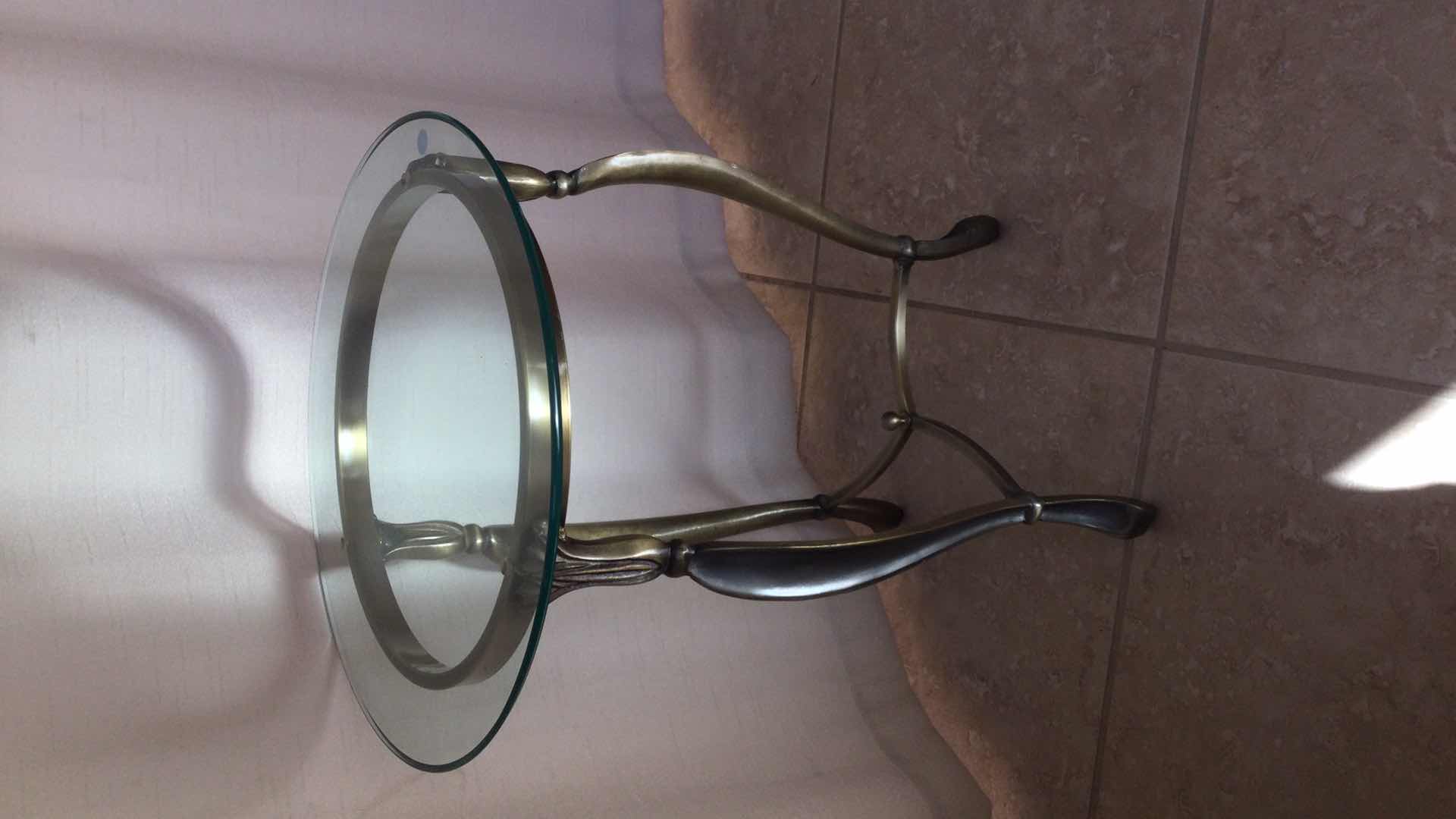 Photo 1 of SIDE TABLE SCULPTED METAL W/ GLASS TOP 19” Dia. H 24.5”