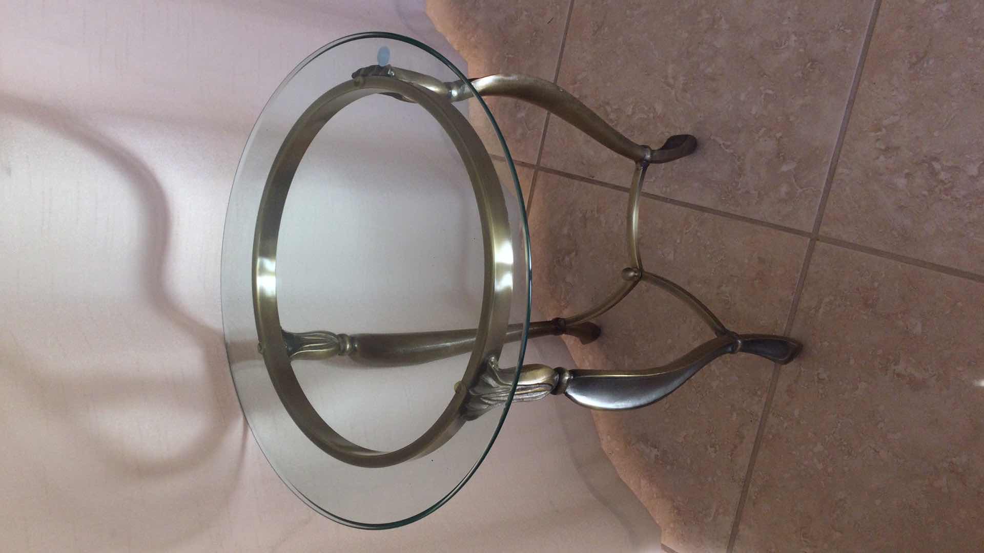 Photo 1 of SIDE TABLE SCULPTED METAL W/ GLASS TOP 19” Dia. H 24.5”