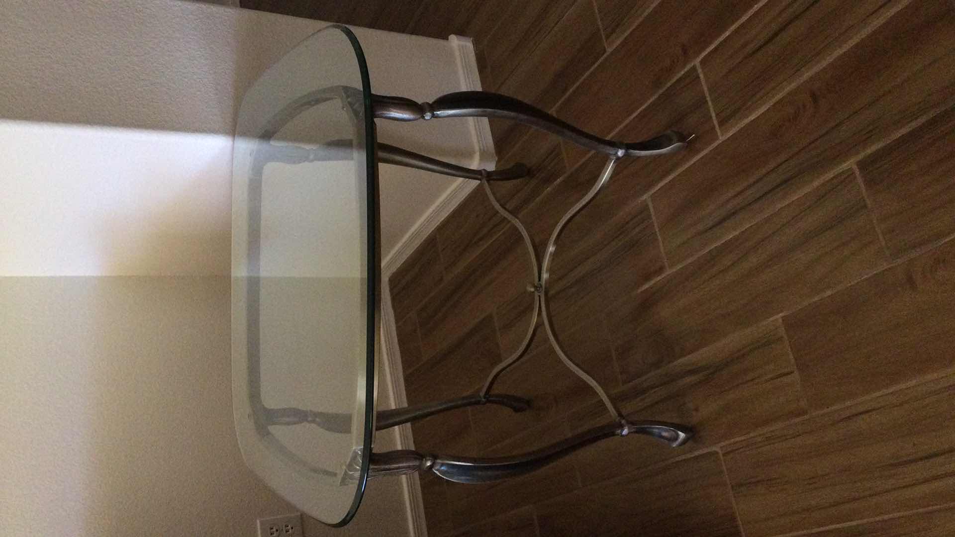 Photo 1 of SIDE TABLE SCULPTED METAL W/ GLASS TOP  29” Sq. H 24.5”