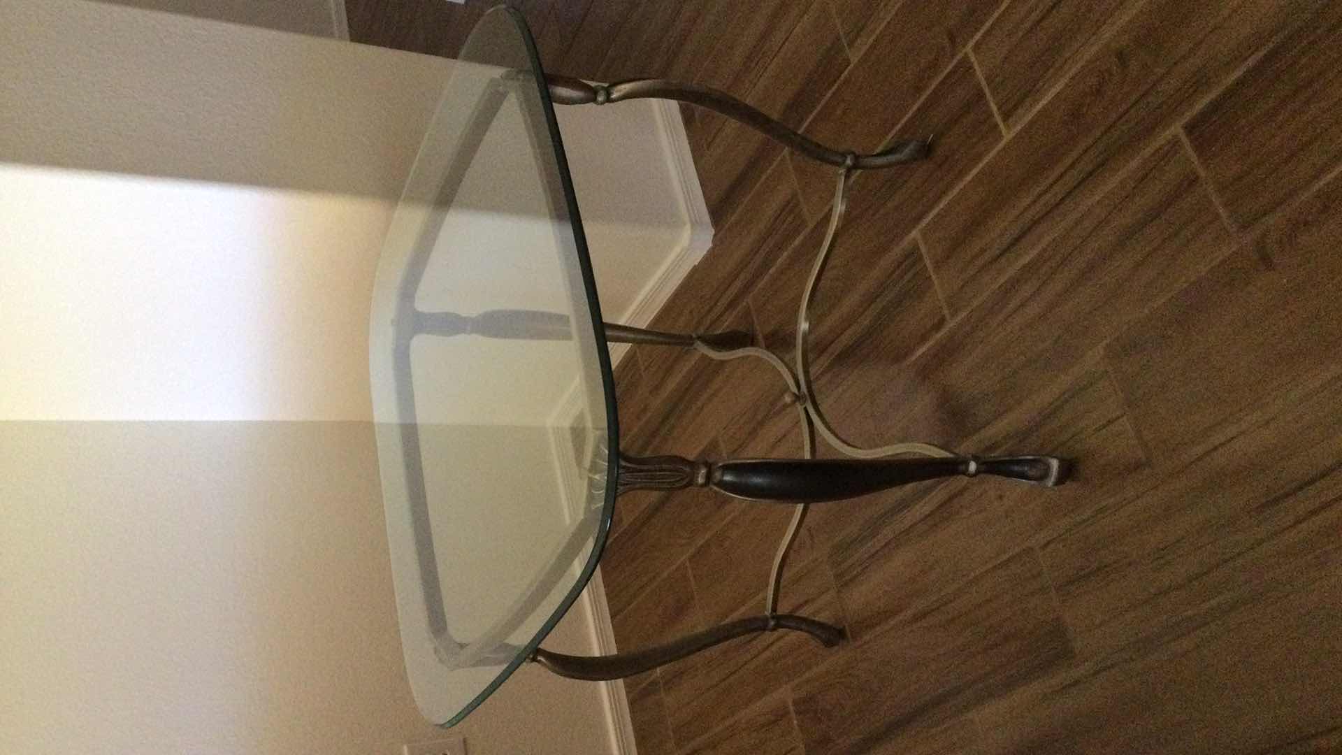 Photo 1 of SIDE TABLE SCULPTED METAL W/ GLASS TOP  29” Sq. H 24.5”