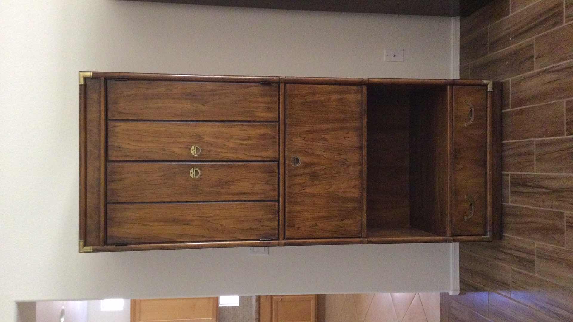 Photo 1 of VINTAGE DREXEL HERITAGE WOOD W/ BRASS HARDWARE SECRETARY CABINET W/CUPBOARD & DRAWER 31.5” X 19” H79.5”