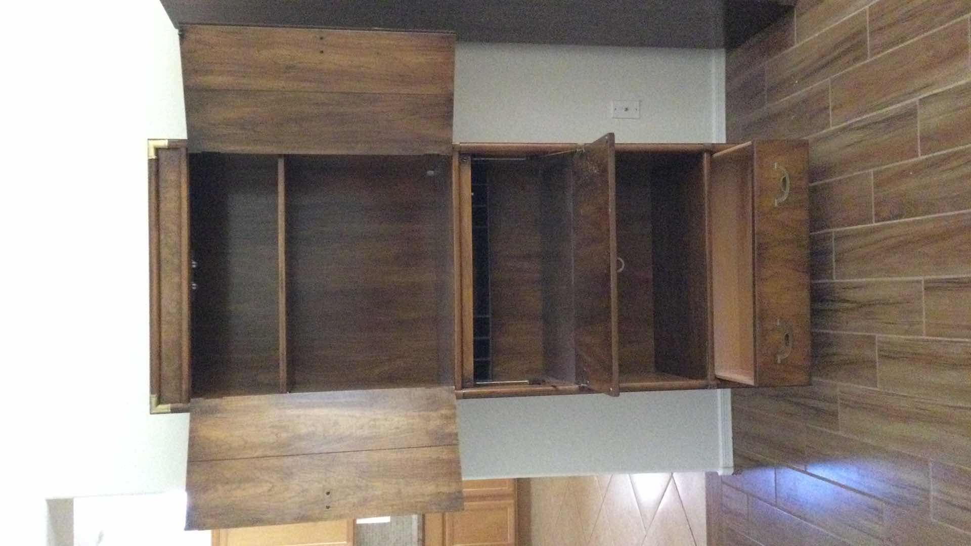 Photo 3 of VINTAGE DREXEL HERITAGE WOOD W/ BRASS HARDWARE SECRETARY CABINET W/CUPBOARD & DRAWER 31.5” X 19” H79.5”