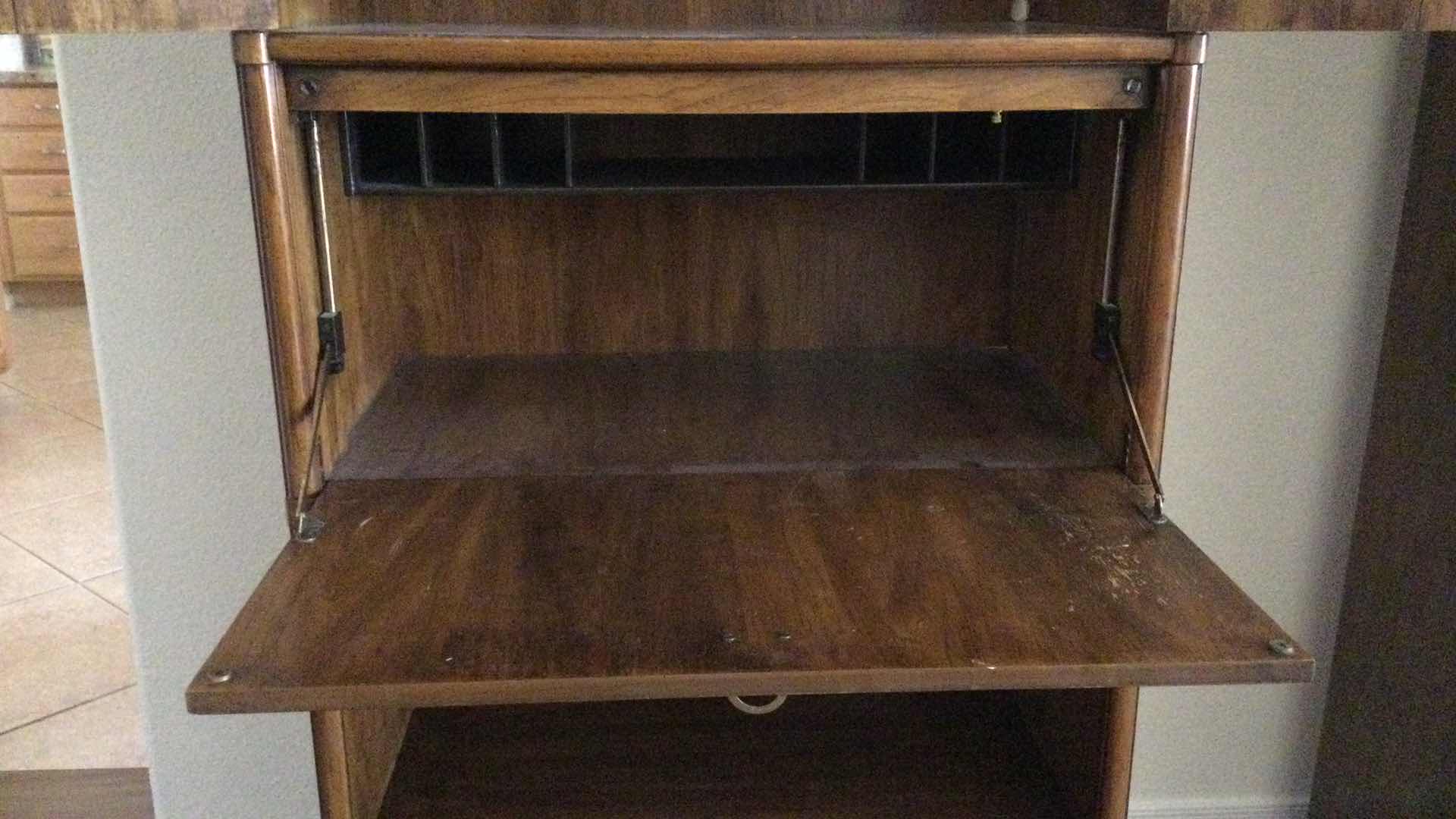 Photo 4 of VINTAGE DREXEL HERITAGE WOOD W/ BRASS HARDWARE SECRETARY CABINET W/CUPBOARD & DRAWER 31.5” X 19” H79.5”