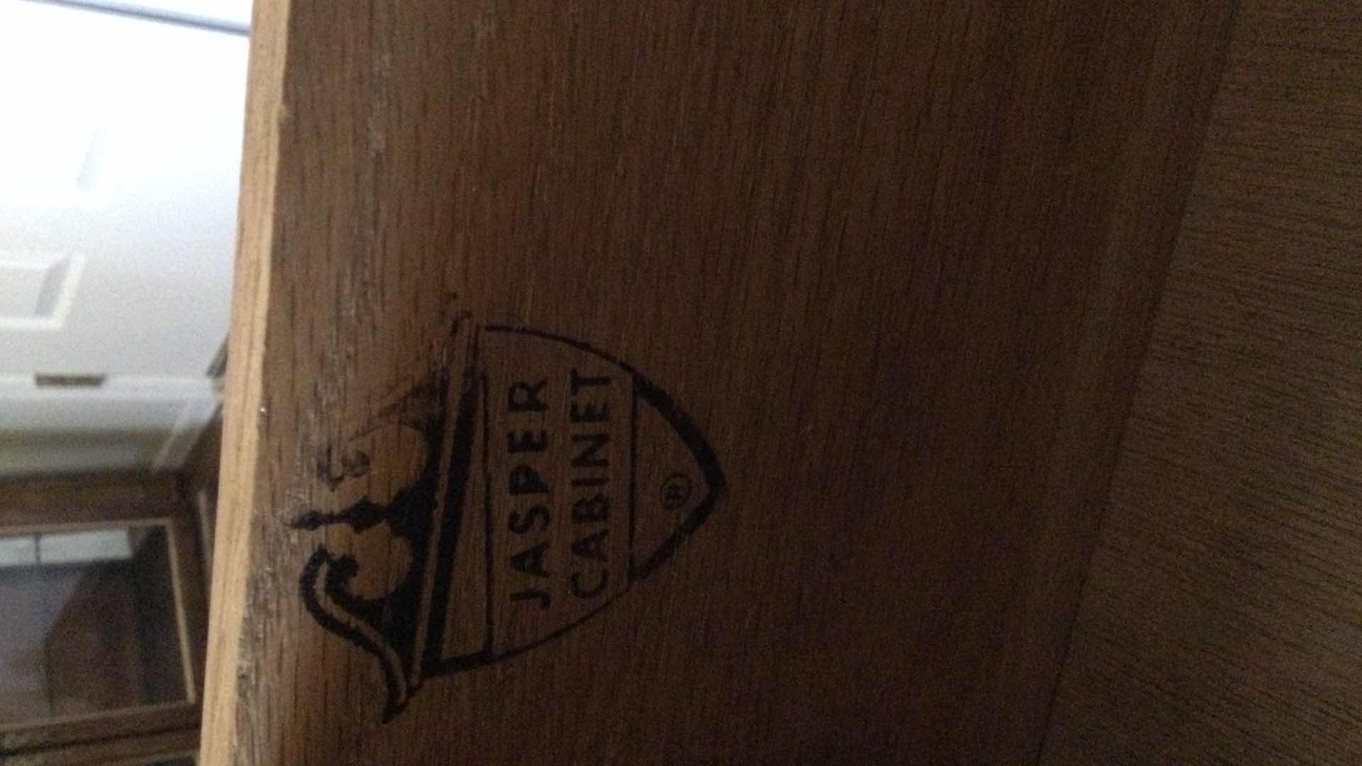 Photo 8 of VINTAGE JASPER CABINETS BURL WOOD SECRETARY 3-DRAWER W/ GLASS DOORS AND SHELVES CABINET 26” X 16” H77”