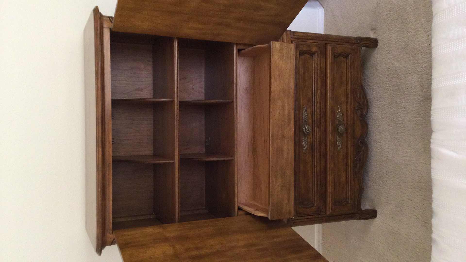 Photo 1 of VINTAGE DREXEL HERITAGE WOOD ARMOIRE W/ 3- DRAWERS AND CUPBOARD 39” X 19” H 58”