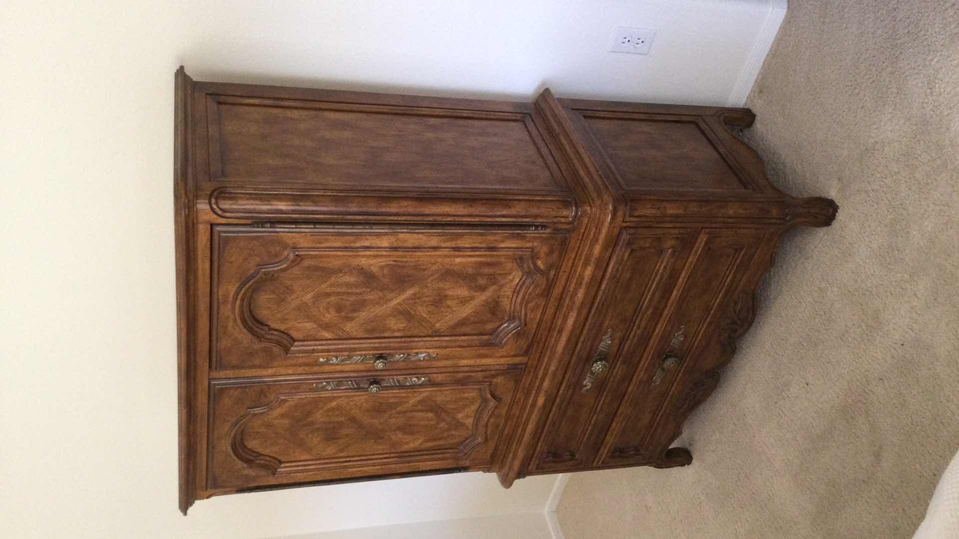 Photo 1 of VINTAGE DREXEL HERITAGE WOOD ARMOIRE W/ 3- DRAWERS AND CUPBOARD 39” X 19” H 58”