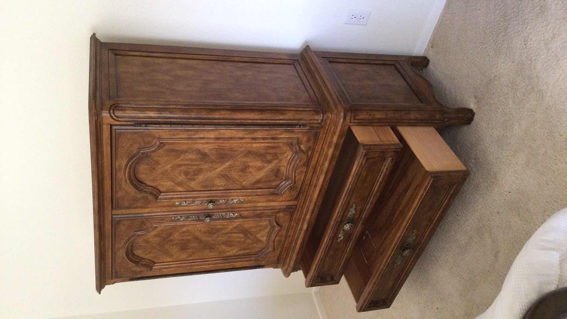 Photo 1 of VINTAGE DREXEL HERITAGE WOOD ARMOIRE W/ 3- DRAWERS AND CUPBOARD 39” X 19” H 58”