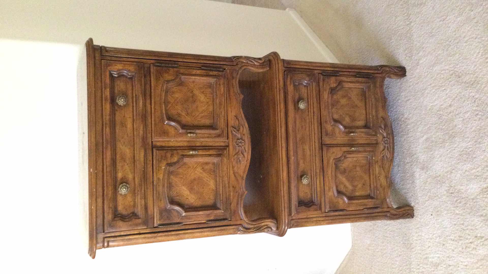 View 7 of VINTAGE DREXEL HERITAGE WOOD 1-DRAWER W/ CUPBOARD NIGHT STANDS (2) 26” X 17” H 24”