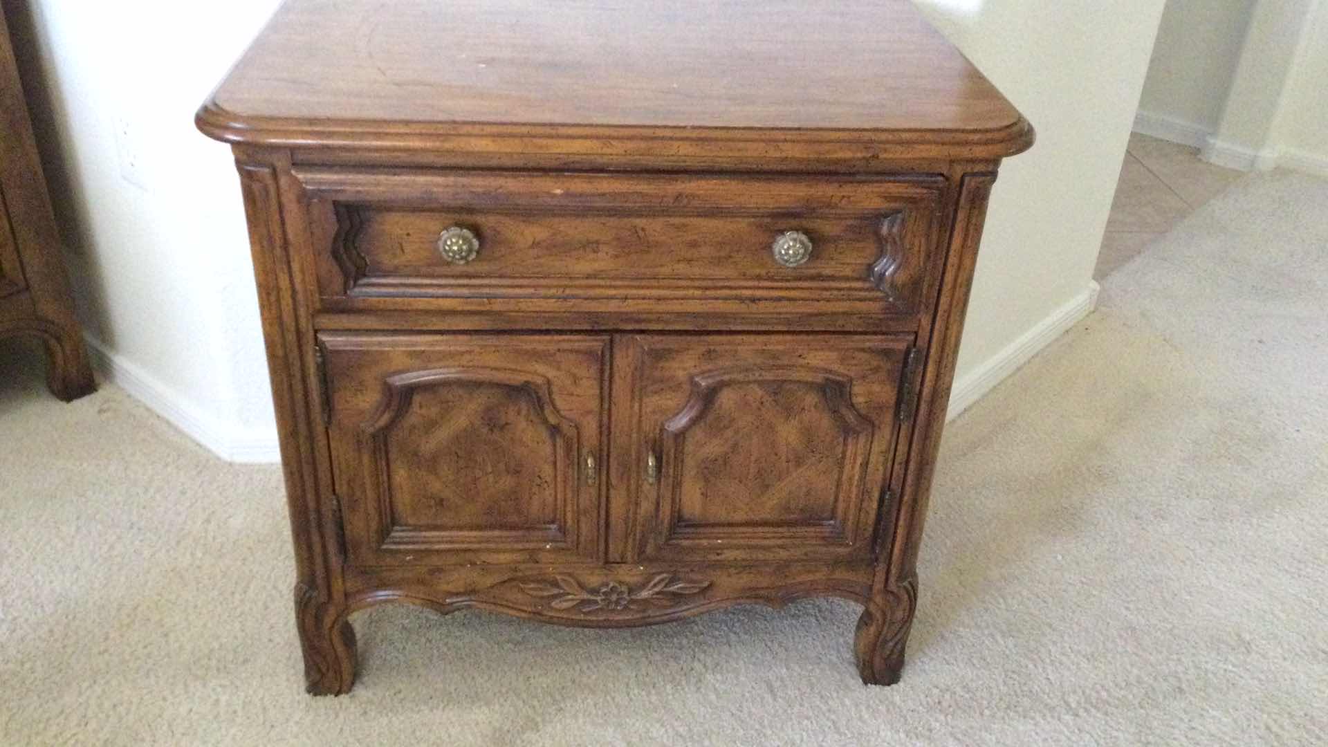 View 2 of VINTAGE DREXEL HERITAGE WOOD 1-DRAWER W/ CUPBOARD NIGHT STANDS (2) 26” X 17” H 24”