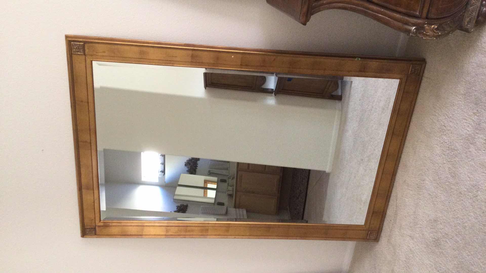 Photo 1 of LARGE GOLD FRAMED BEVELED GLASS MIRROR 44” X 68”