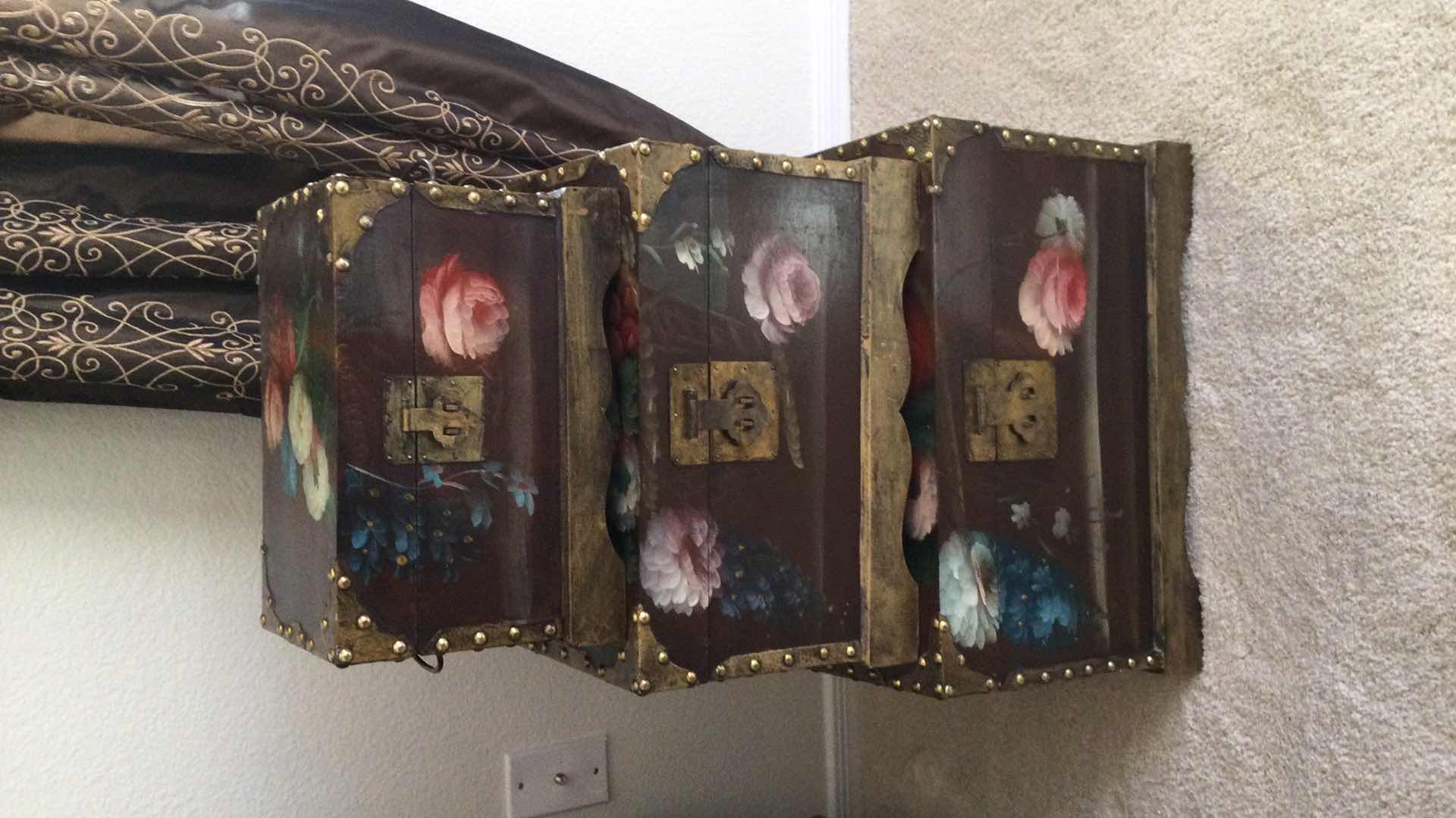 Photo 1 of HAND PAINTED WOOD NESTING BOXES W/BRASS HARDWARE (3)