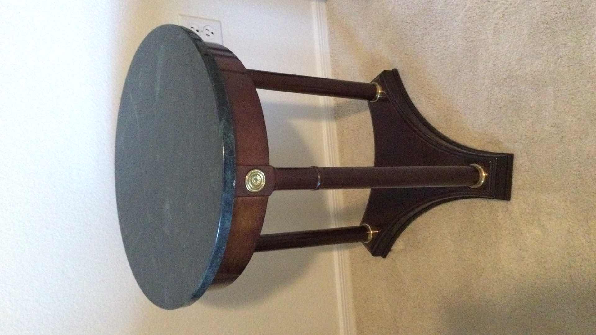 Photo 1 of SIDE TABLE WOOD W/ GREEN STONE TOP 18” Dia. H 25”