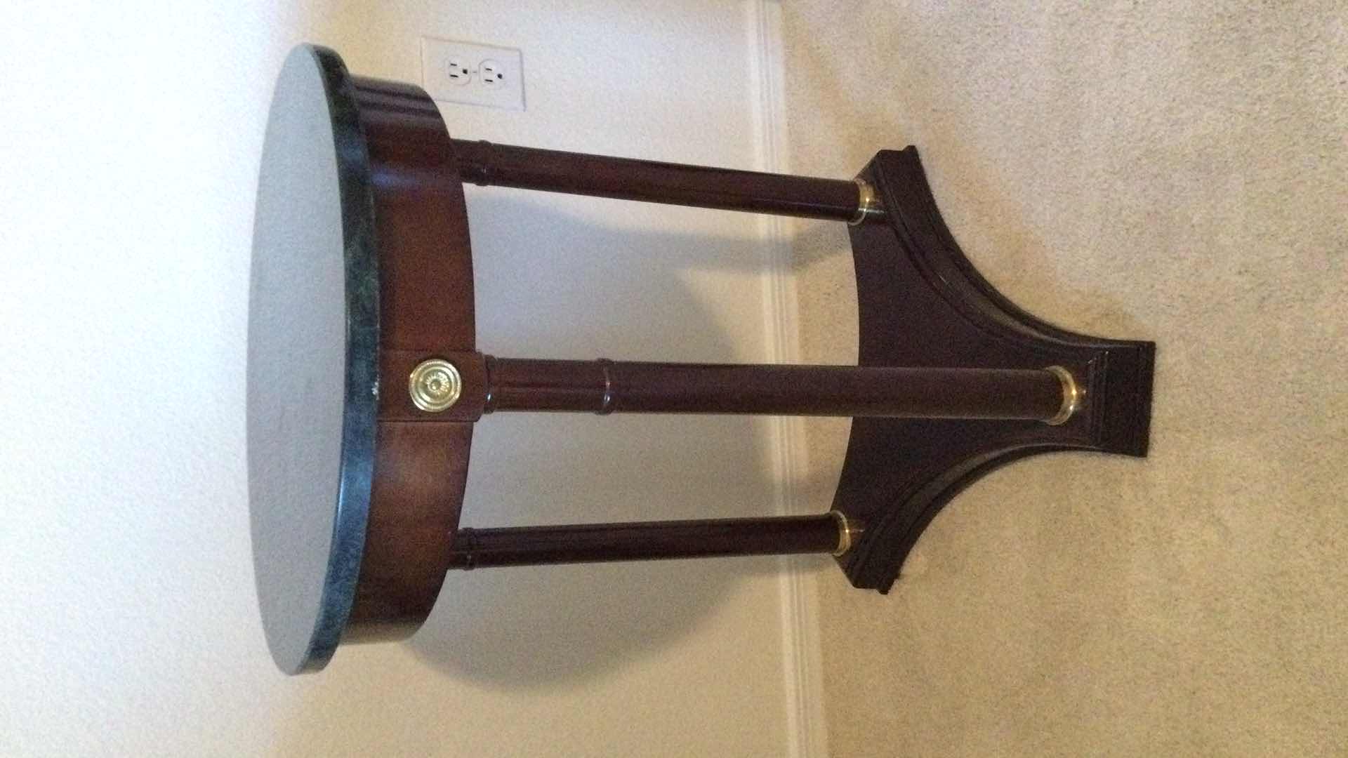 Photo 1 of SIDE TABLE WOOD W/ GREEN STONE TOP 18” Dia. H 25”