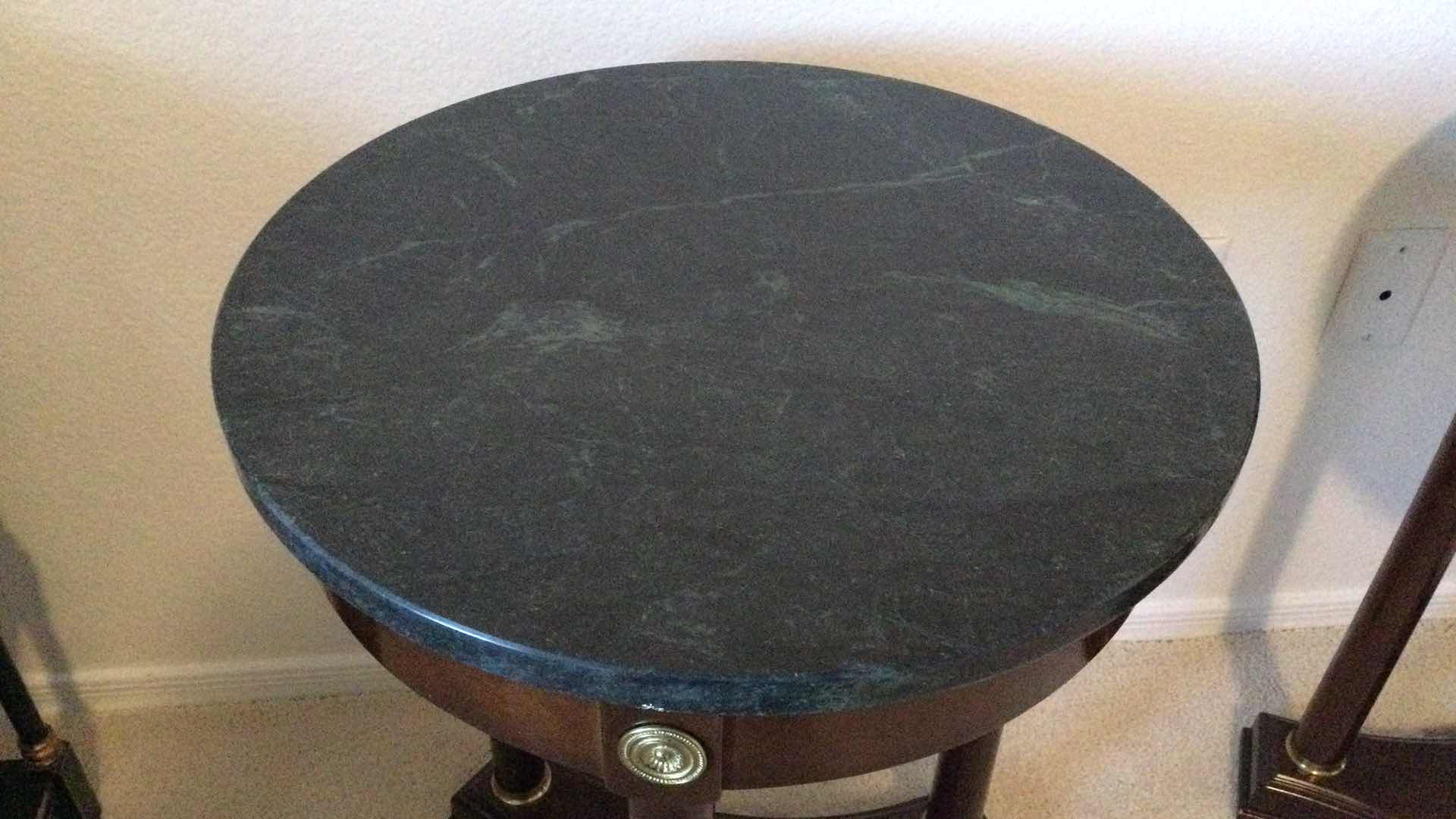 Photo 1 of SIDE TABLE WOOD W/ GREEN STONE TOP 18” Dia. H 25”