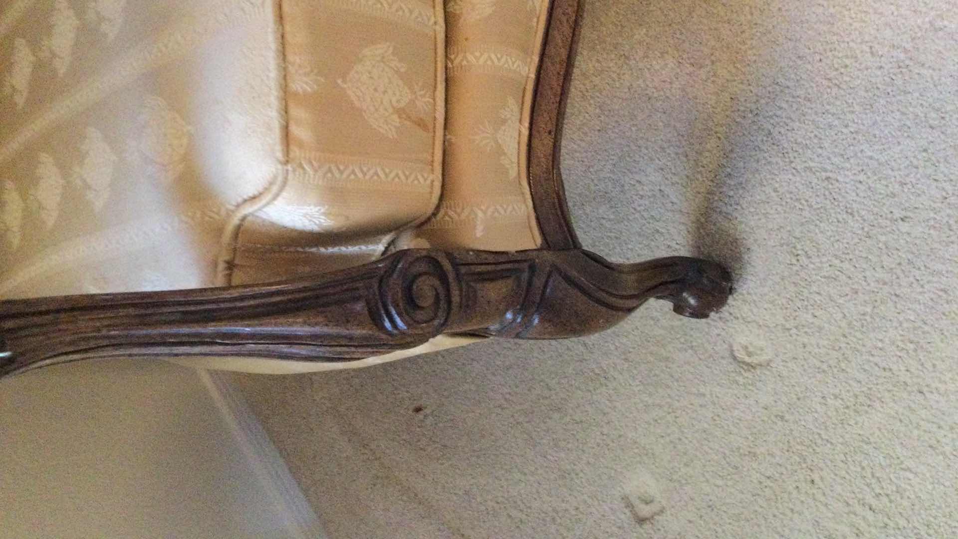 Photo 1 of CARVED WOOD UPHOLSTERED OVERSIZED ARM CHAIR