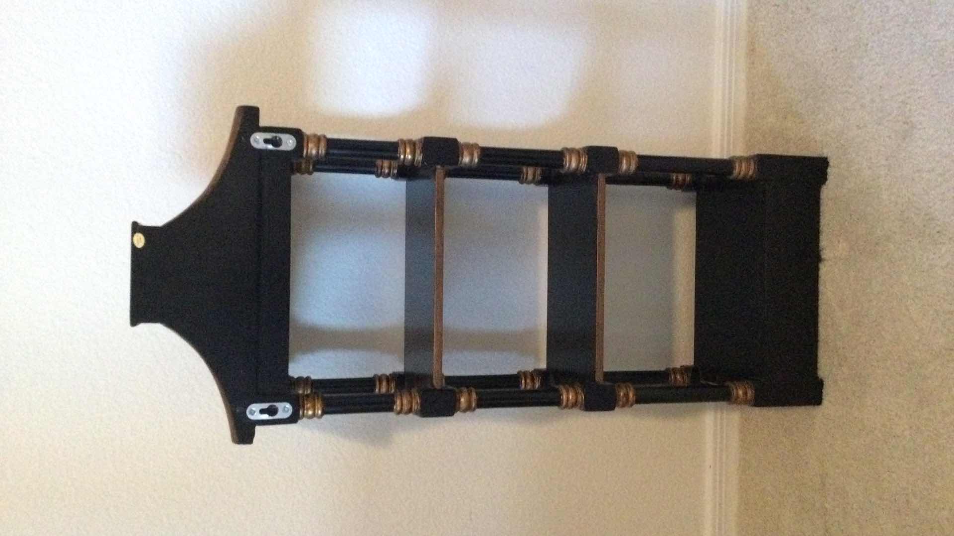 Photo 1 of VINTAGE BLACK CHINOISERIE PAGODA WALL SHELF H 30”  LIST PRICE $325.00
